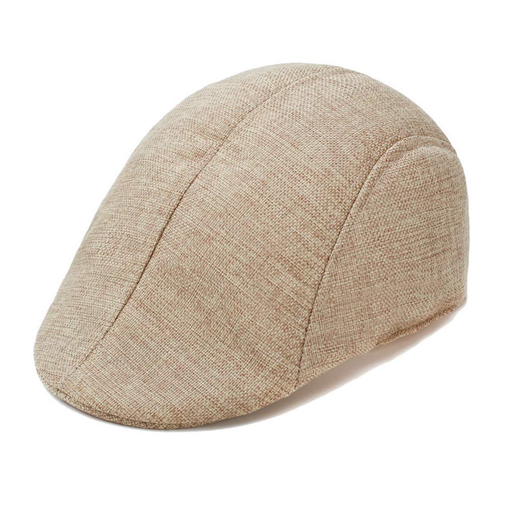 Junhouse Men's Khaki Wo Cotton Linen Flat Cap Ivy Gatsby Newsboy Cap Driving Hunting Hat Beret
