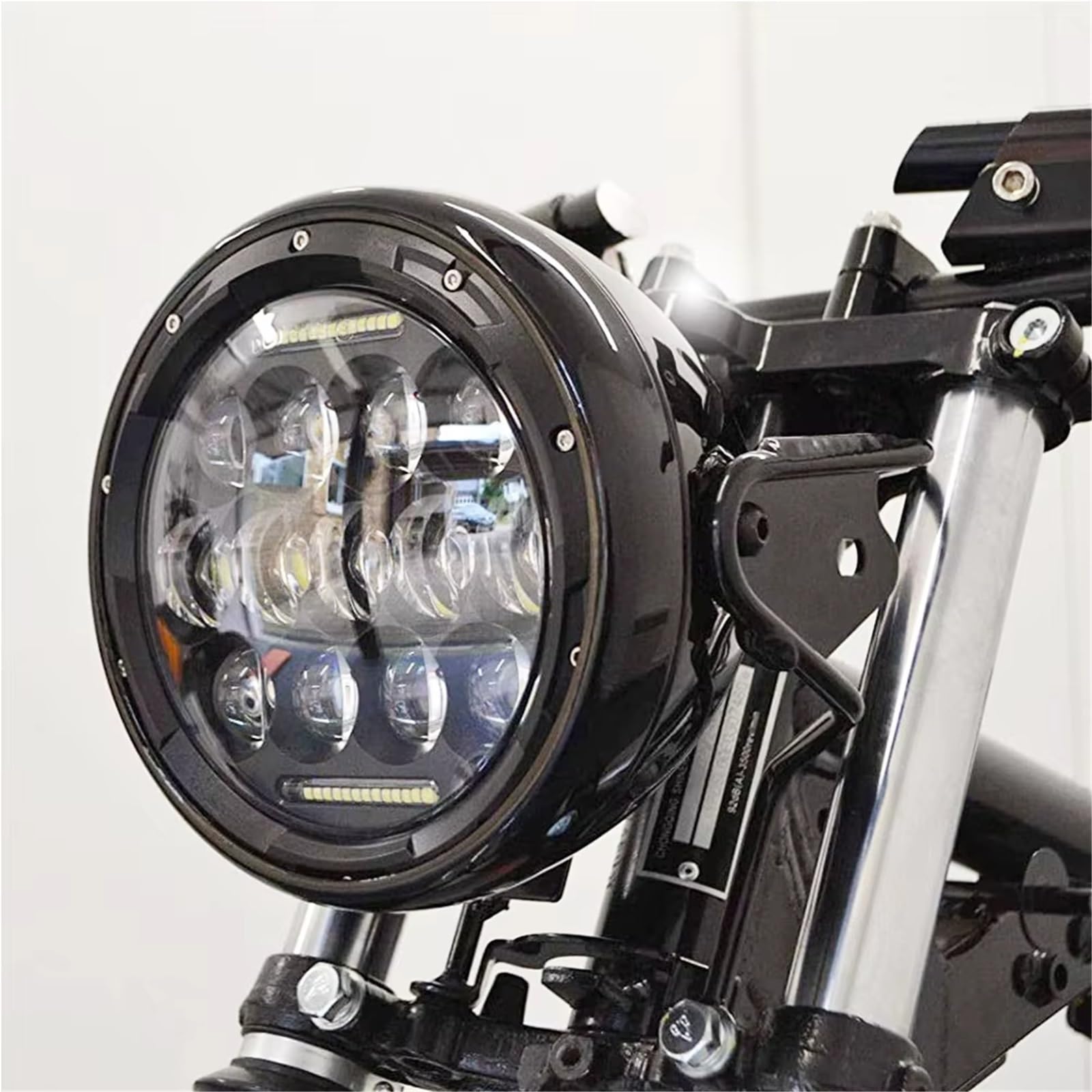 Genérico Faro Delantero LED Universal Motocicleta 7 Pulgadas Redondo Scooter Moto Luz Delantera(Light with Bracket)