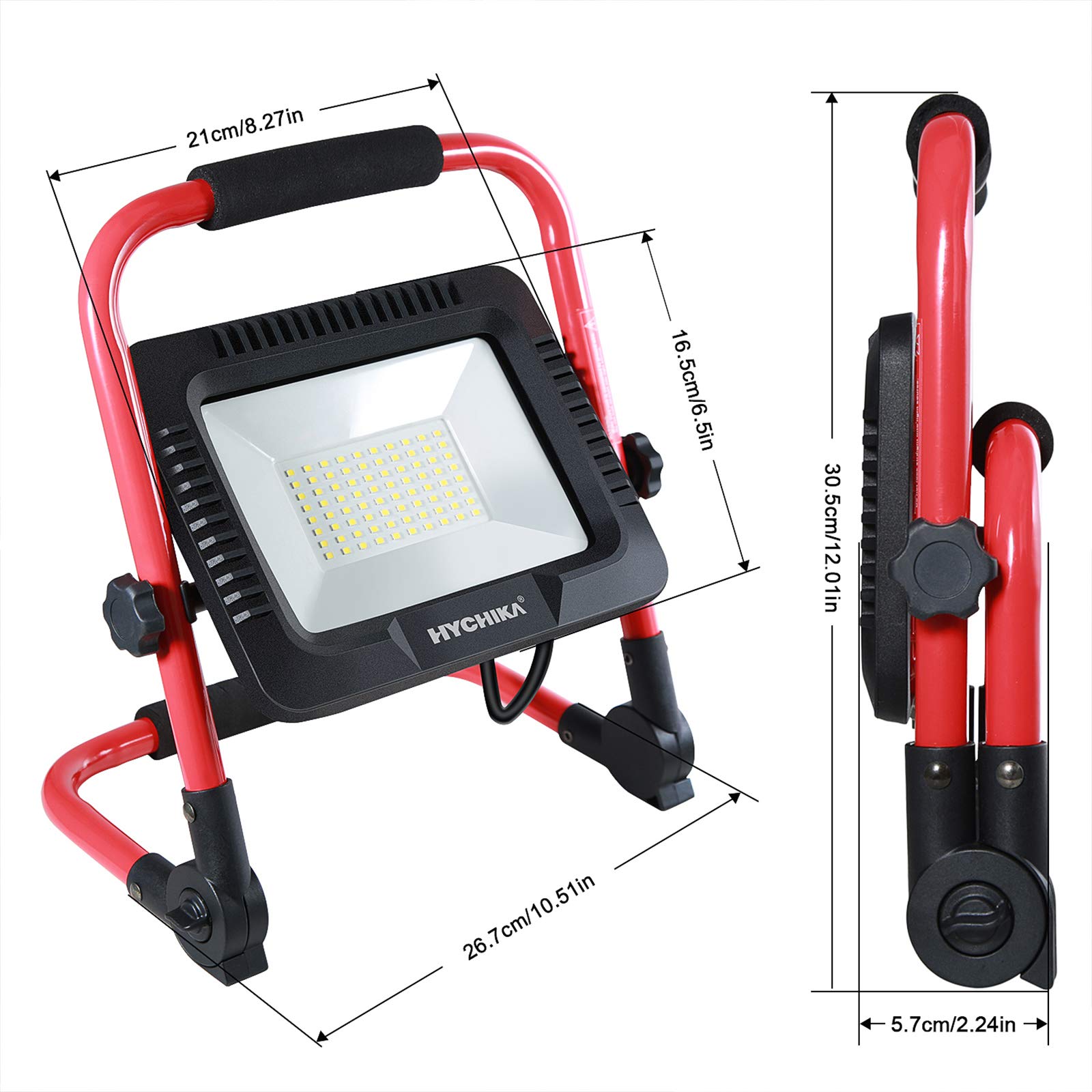 Reflektor budowlany LED 50 W, Hychika reflektor LED, 5500 lm, 6500 K, wodoszczelny IP65, obrotowy, kabel 3 m, z wtyczką do warsztatu, na plac budowy itp