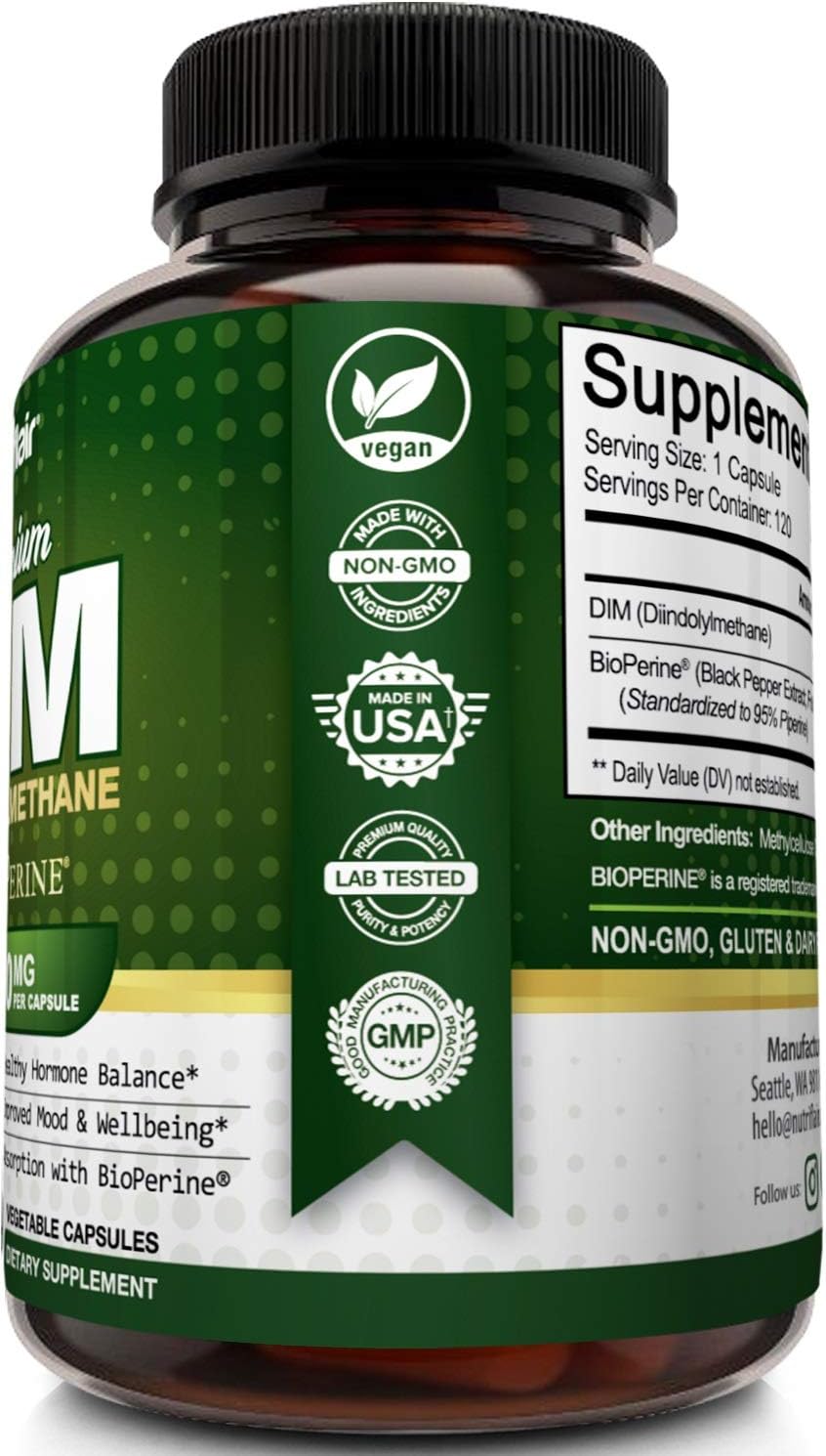 Buy NutriFlair DIM Supplement 400mg with Bioperine, 120 Capsules ...