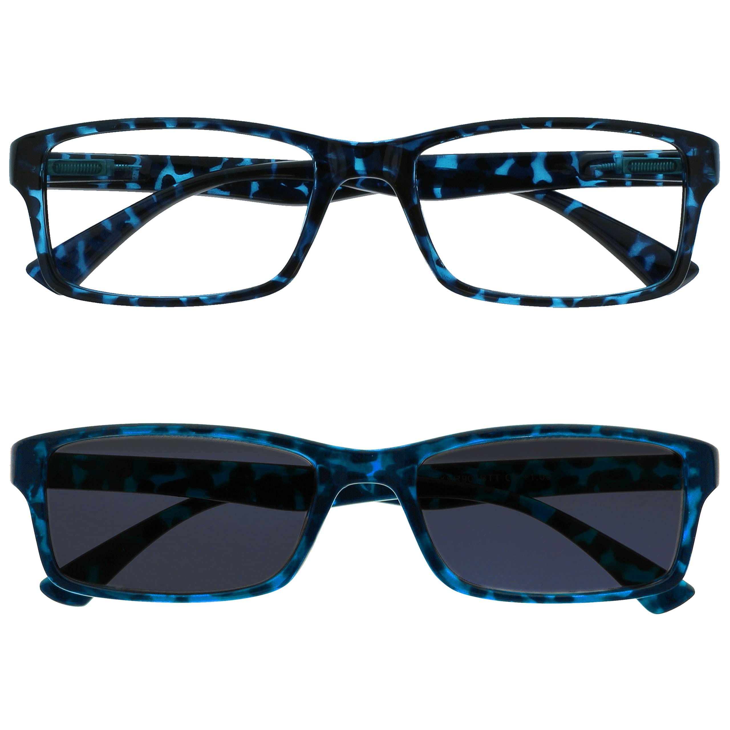La Compañía Gafas De Lectura Azul Carey Lectores Con El Lector De Sol A Juego Valor Paquete Doble Hombres Mujeres UVSR2092BL +1,50