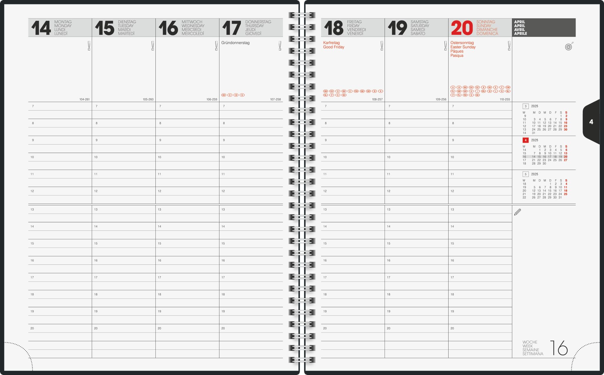 BRUNNEN Calendario De Libro Modelo Manager Wt 7 Weektimer (2025), 2 Páginas = 1 Semana, 210 × 260 Mm, 160 Páginas, Tapa Suave, Gris