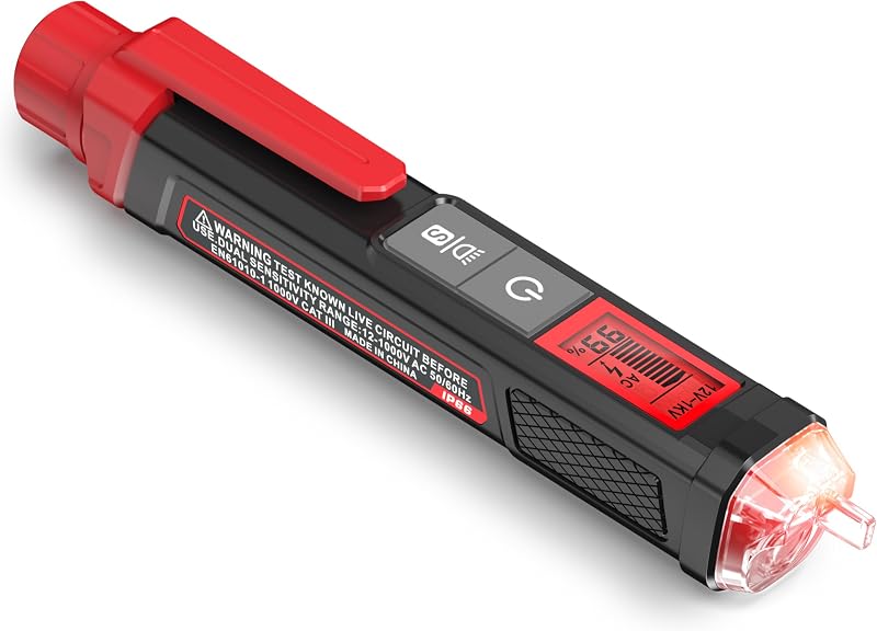 KAIWEETS Probador de voltaje/probador de voltaje sin contacto con porcentaje de señal, rango dual AC 12 V/70 V-1000 V, probador de cable vivo/nulo, probador eléctrico con pantalla LCD, alarma de zumbador, buscador de punto de interrupción de cable