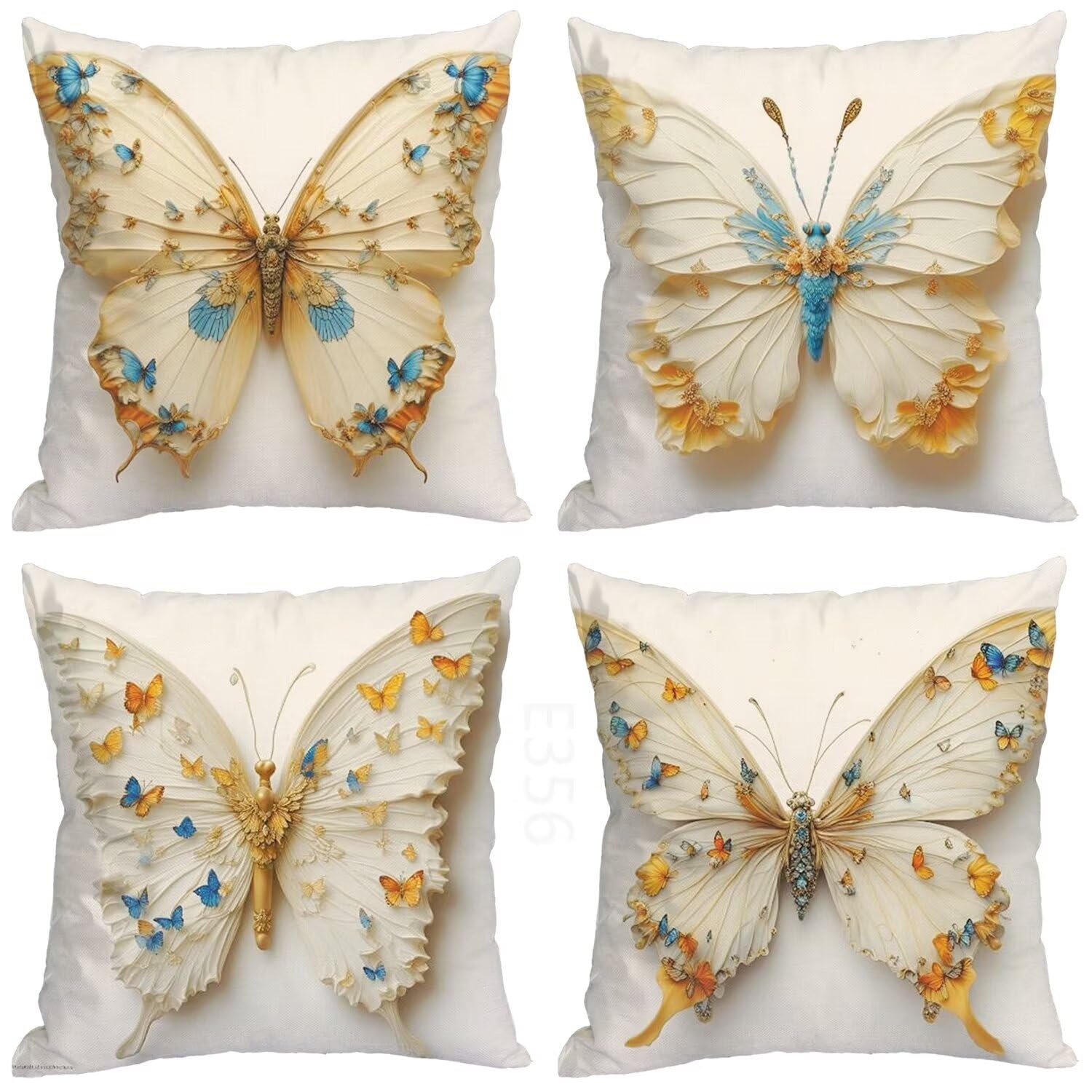 Giallo chiaro Federe Cuscini Divano 50x50cm,4 Pack Farfalla Estate Esterno Cuscini per Divano,Doppio Lato Quadrato Morbido Cuscini Divano,per Divano Soggiorno Sedia Autunno Dekoration Cuscino LY-356