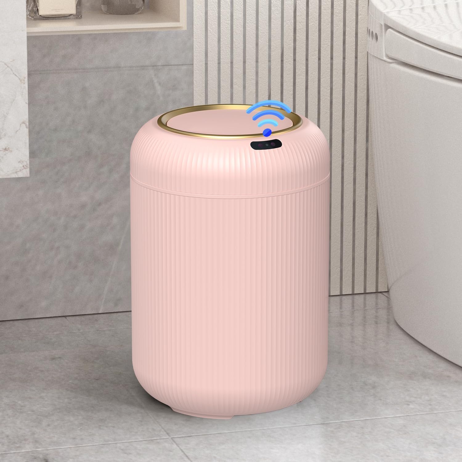 onlcuk Smart Bathroom Trash Can with Lid，3 Gallon Bathroom Garbage Can Automatic Touchless，Motion Sensor Trashcan, Baby Diaper Trash Bin, Mini Pink