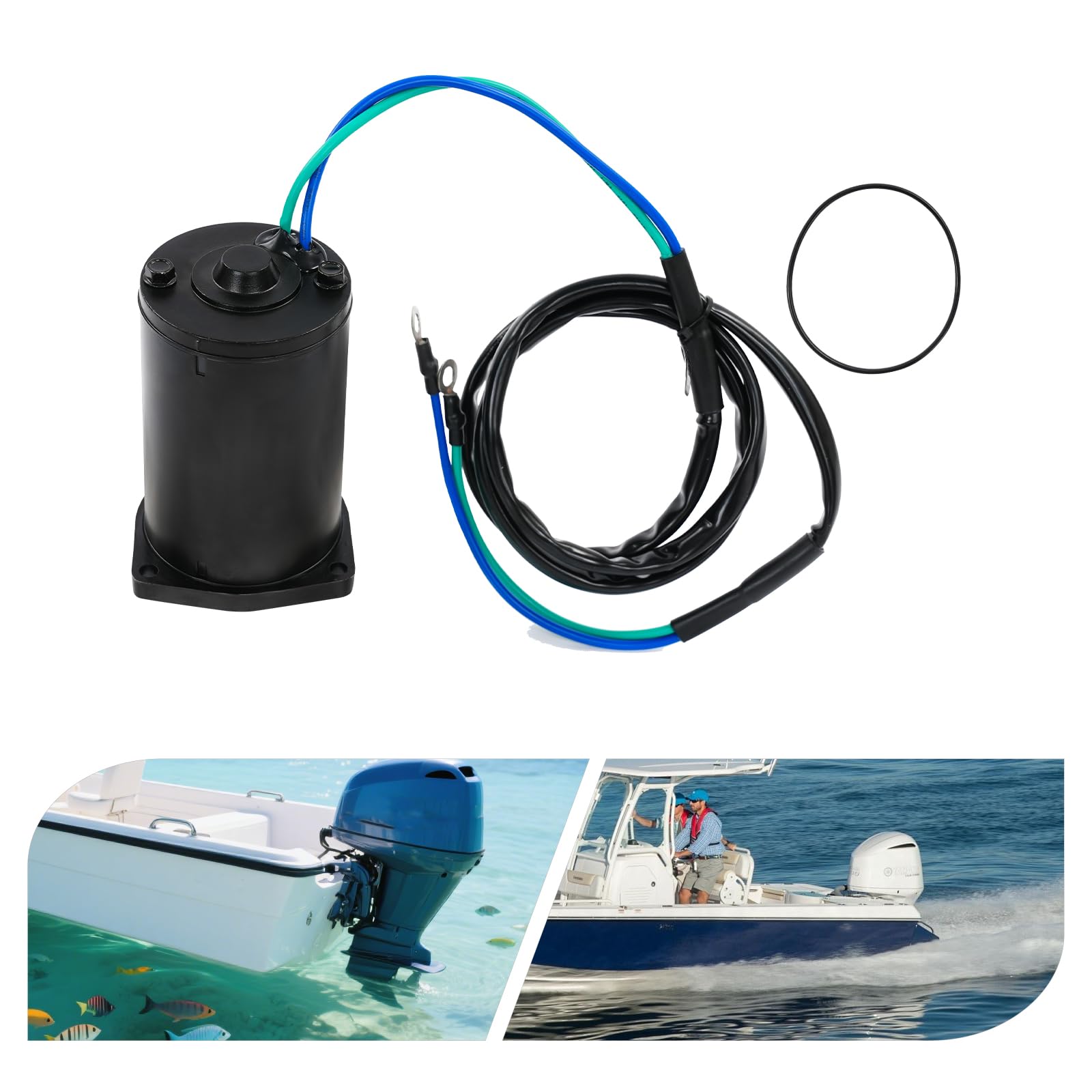 Motore di inclinazione e rifinitura per motore fuoribordo Yamaha - 200 W 12 V, adatto per 2 tempi 40-50/4 tempi 40-50 CV, OEM 62Y-43880-01, con anello di tenuta incluso, nero