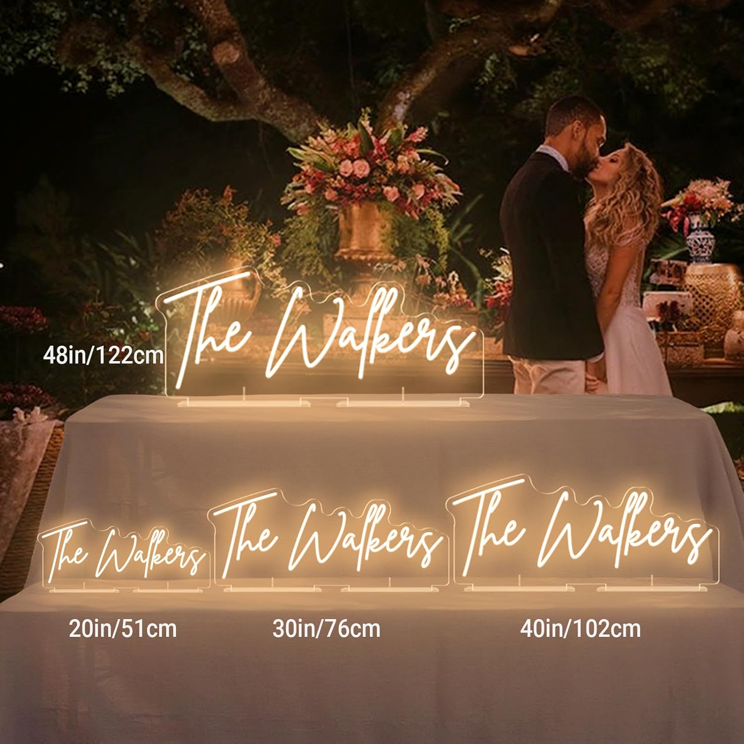 Custom Tabletop Neon Sign for Wedding Reception, Personalized Wedding Last Name Neon Lights with Free Standing Acrylic Base, Customized LED Light Up Signs for Bedroom Engagement Birthday Party Gifts