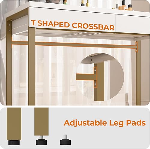 Miniatura 6 de GreenForest Escritorio de tocador con 2 cajones, blanco brillante de 39 pulgadas, moderno escritorio de computadora para oficina en casa, mesa de