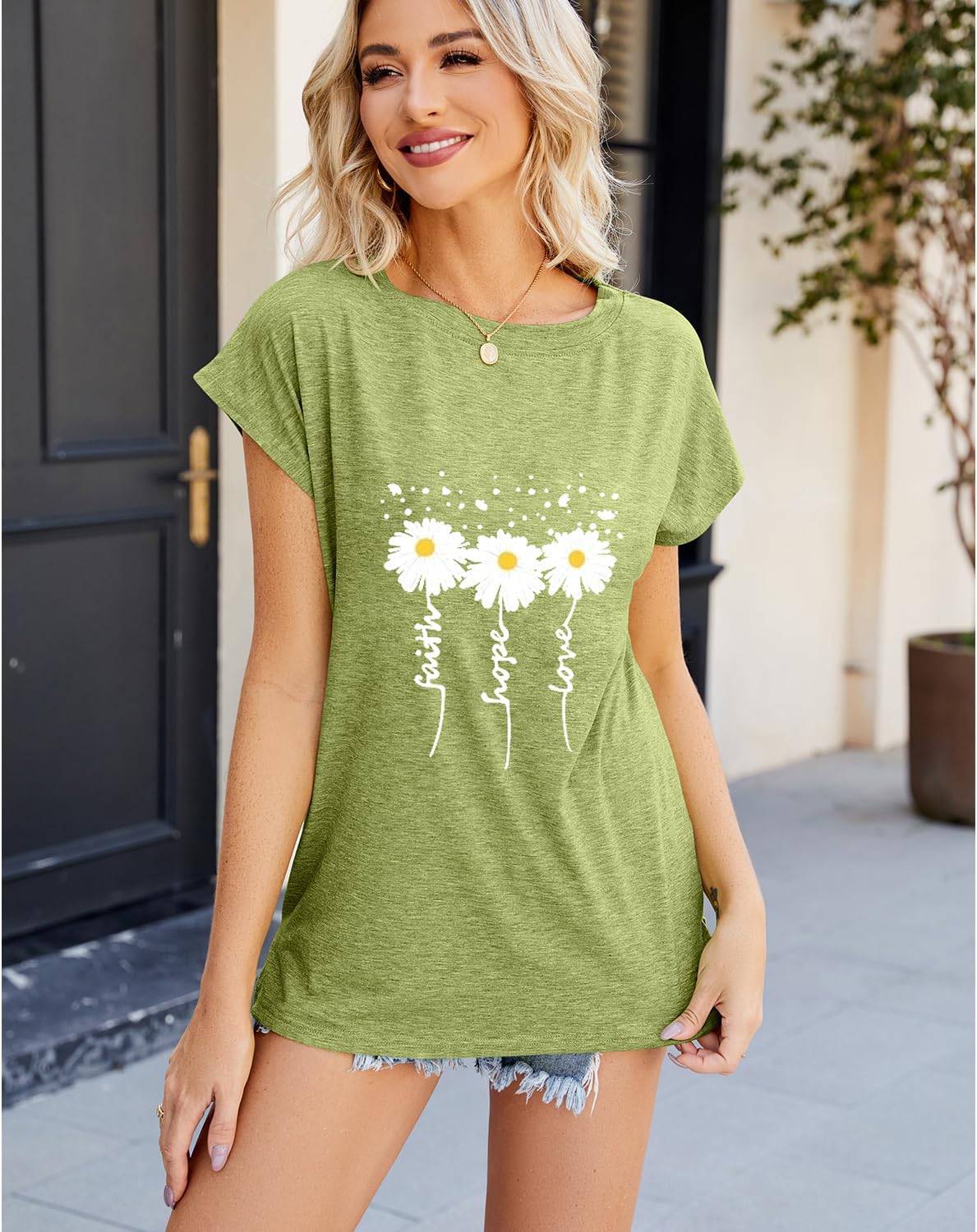 Womens Summer Tank Tops Crewneck Floral Print Loose Fit Raglan Sleeve Cute Graphic Tees T Shirts - Image 4