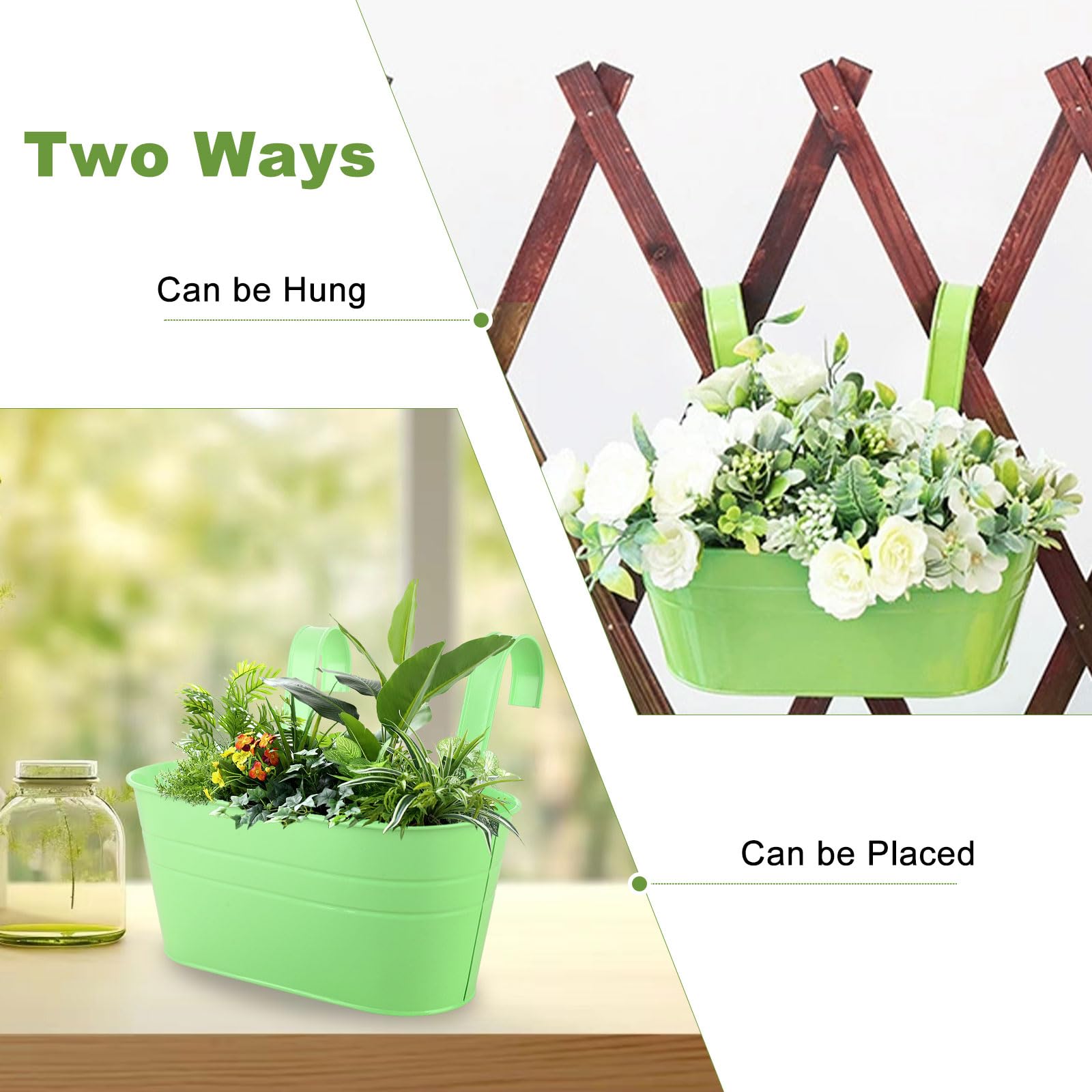 APACALI 8 Pack Hanging Plant Pot, 27cm Balcony Planters for Railing, Over Fence Planters with Detachable Hooks, Hanging Planters Outdoor, Hanging Flower Pots for Fence Garden Home Decor, 4 Colours - Image 4
