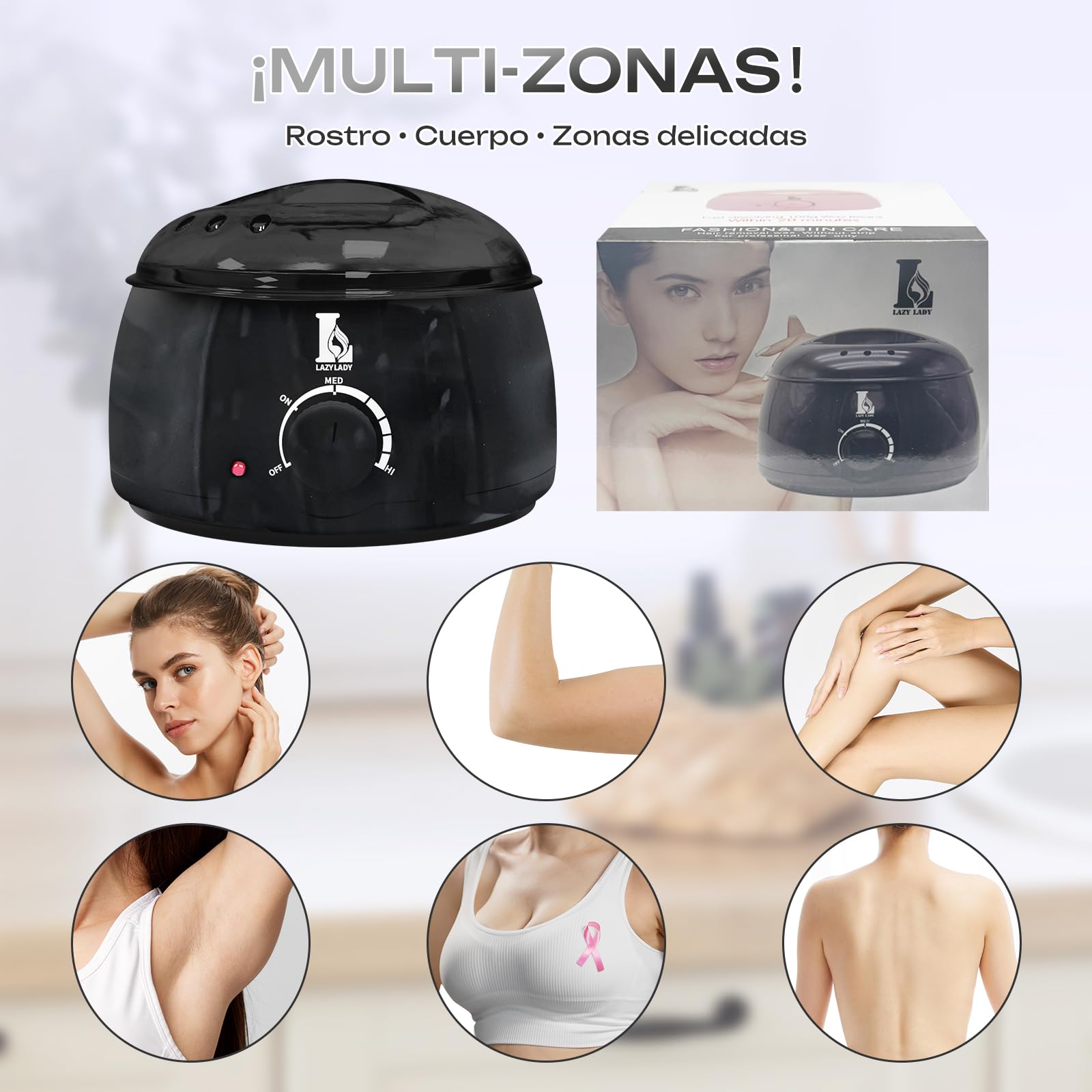 Calentador de Cera Depilatoria Profesional - Máquina de Cera Caliente para Depilación Rápida en Cara, Axilas y Cuerpo, Kit Completo 4 Ceras, Compacto, Portátil y Seguro para Piel Sensible (Negro)