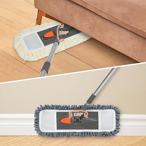 Miniatura 4 de Trapeador de polvo de microfibra con 3 almohadillas lavables reutilizables, mango largo de 58 pulgadas, mopas húmedas y secas para madera dura,