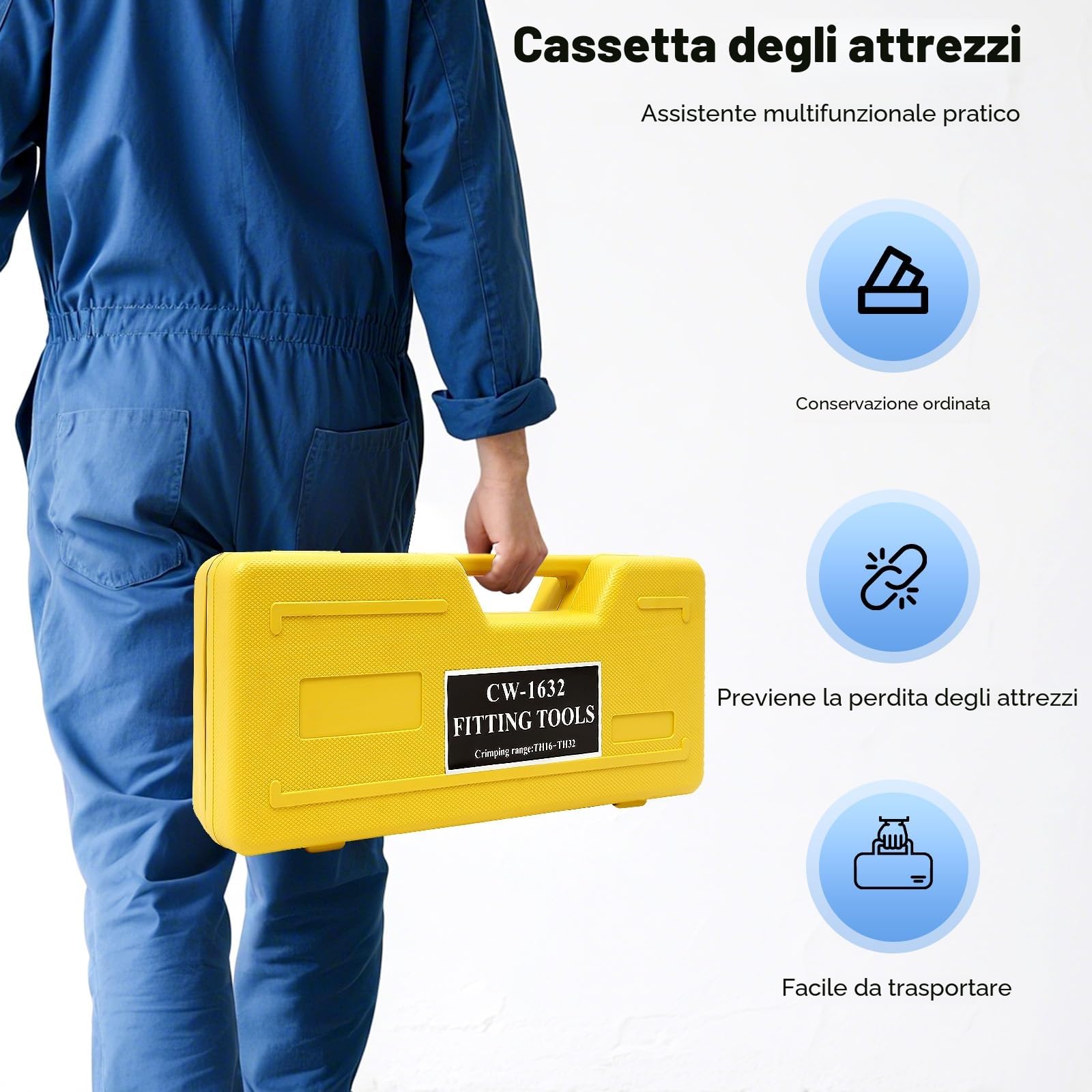 Pinza a pressare idraulica da 12 tonnellate, pinza idraulica con profilo TH, pinze per tubi da 16-32 mm, ganasce per pressatura a 360° per tubi compositi e raccordi, pinza a pressare per crimpatura