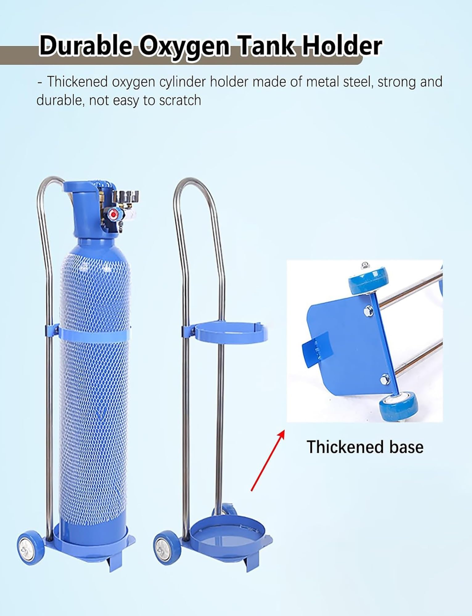 Carrello portatile per serbatoio di ossigeno con ruote, carrello per bombola di gas medica in acciaio inossidabile resistente per ospedale, clinica, uso domestico, altezza 80 cm
