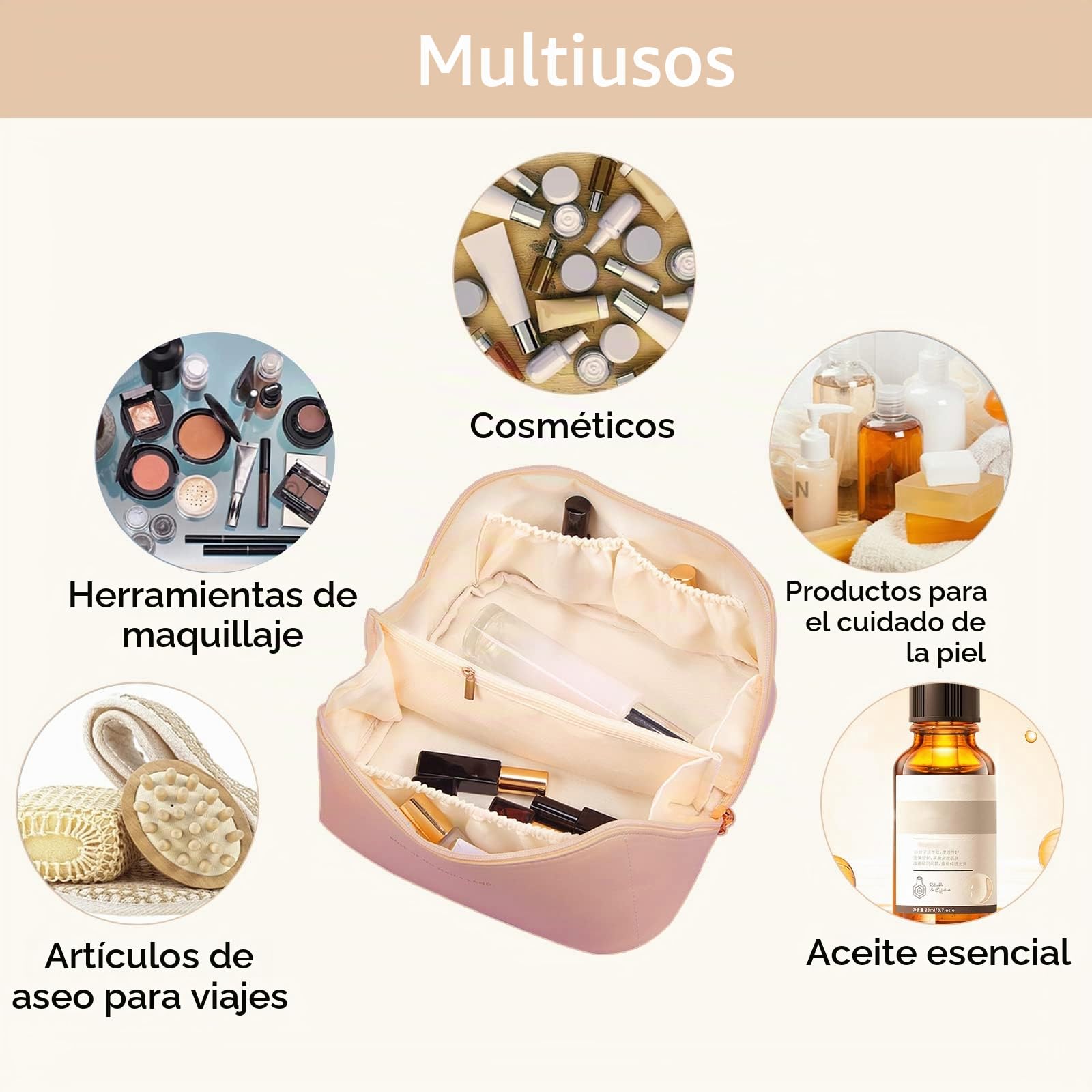 CORIOS Bolsa de Cosméticos para Mujeres Gran Capacidad Bolso de Tocador Impermeable Bolsa de Maquillaje Bolso Portátil del Lavado del Viaje para Viajes Baño Almacenamiento Marrón