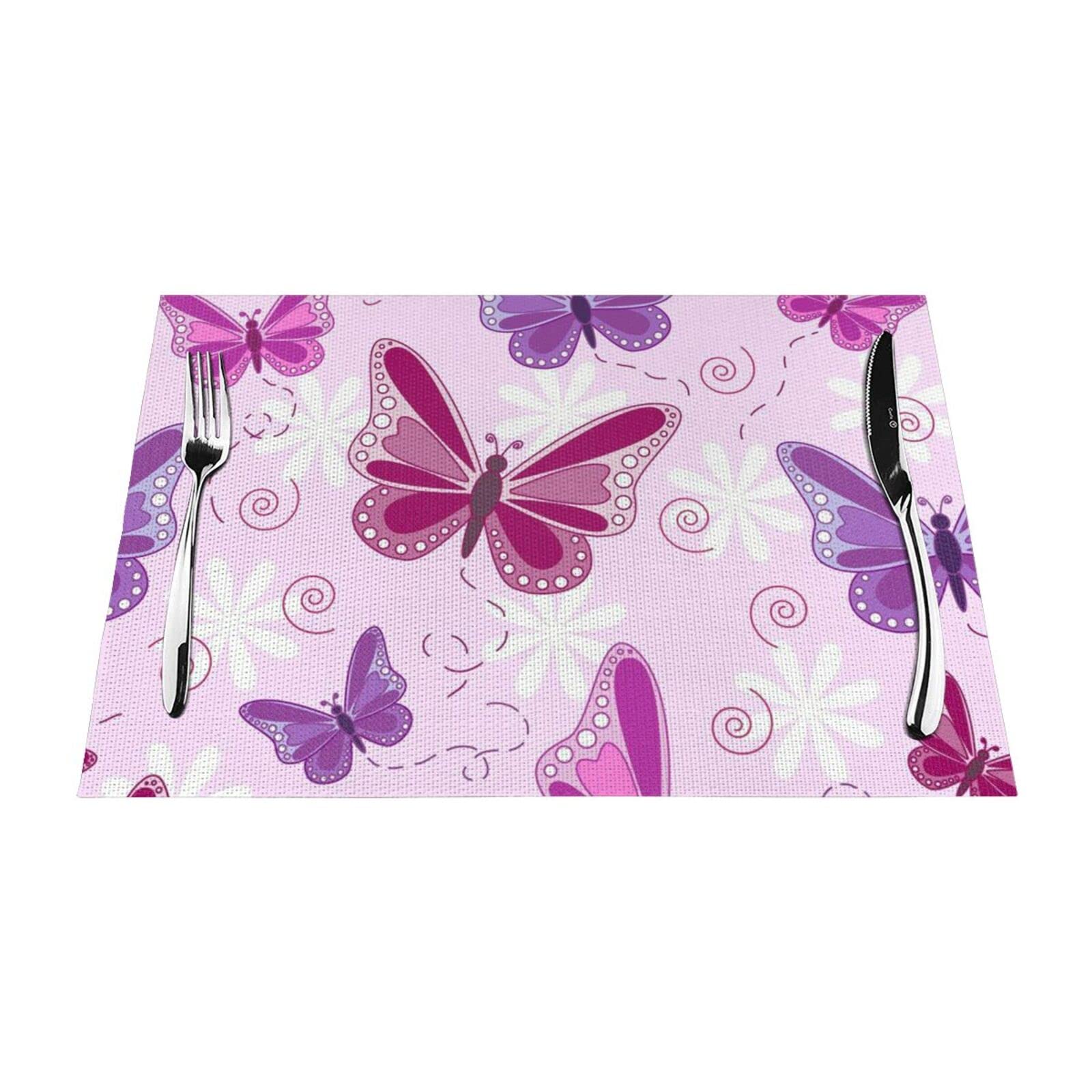Sets de table 30,5 x 45,7 cm lot de 4 lavables antidérapants rose papillon pour cuisine