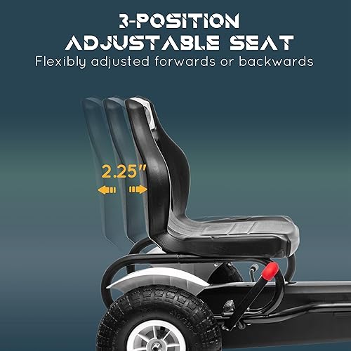 Miniatura 3 de Aosom Go Kart con pedal para niños, juguetes para montar al aire libre con asiento ajustable, manejo afilado, freno de mano, 4 ruedas de goma