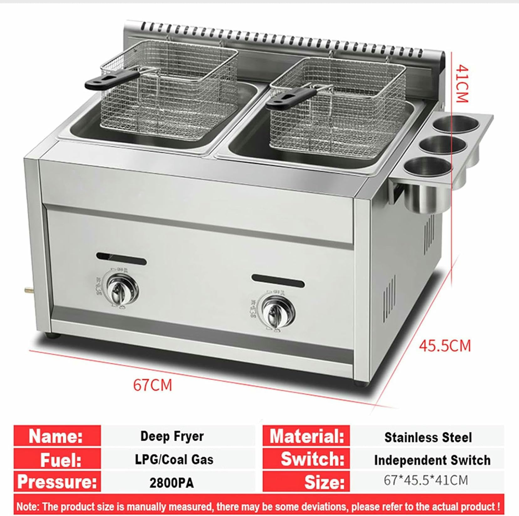 Freidora Profesional de GLP, Freidora Comercial de Doble Tanque de 22 L, Freidora de Acero Inoxidable Grueso con Cestas y Tapas, Control de Temperatura y Potencia de Fuego Ajustabl~/