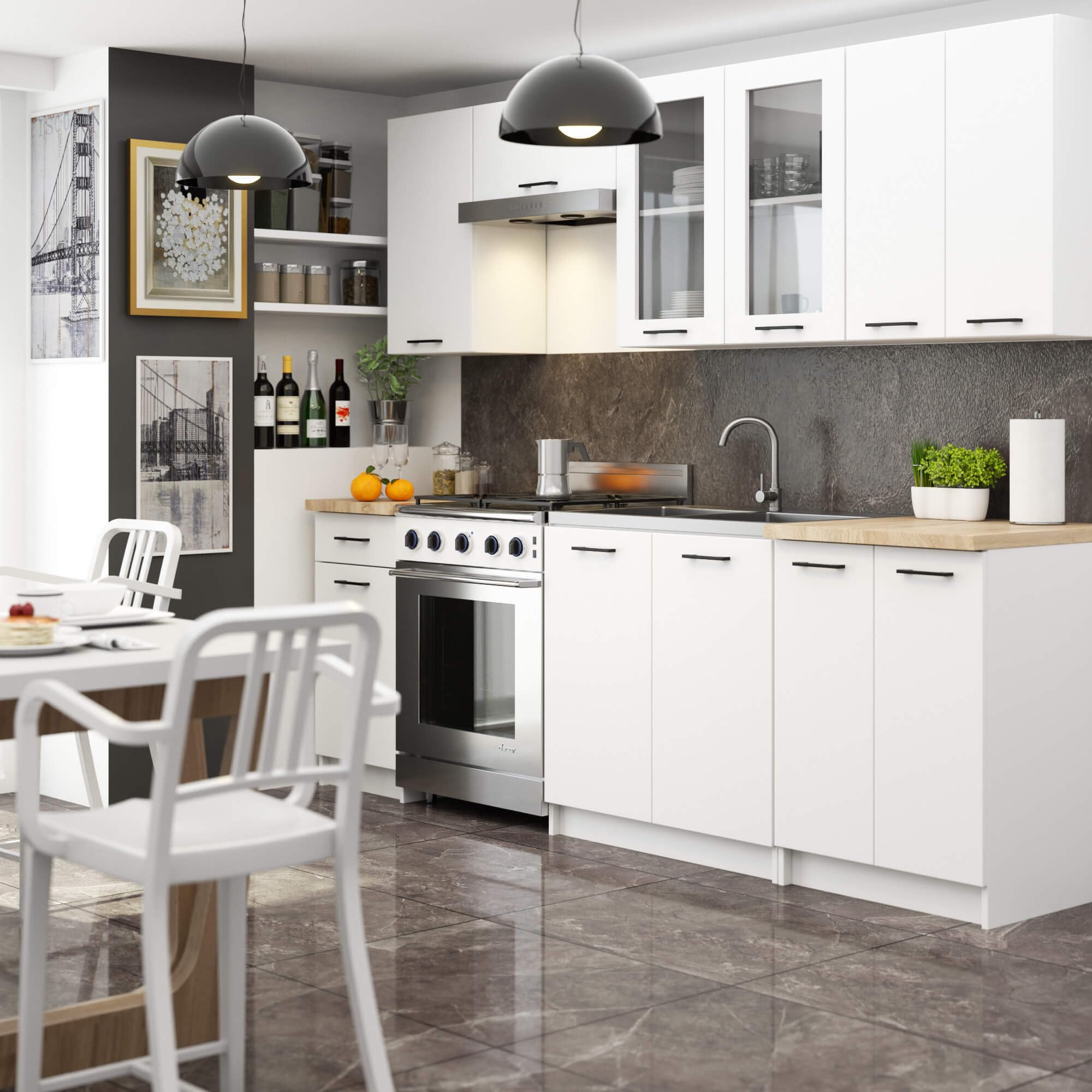 AKORD | Armoire de Cuisine Suspendue - Vitrine de Cuisine 80cm, H720 | Meuble avec 2 Portes et 2 Étagères | Armoire de Rangement | Blanc