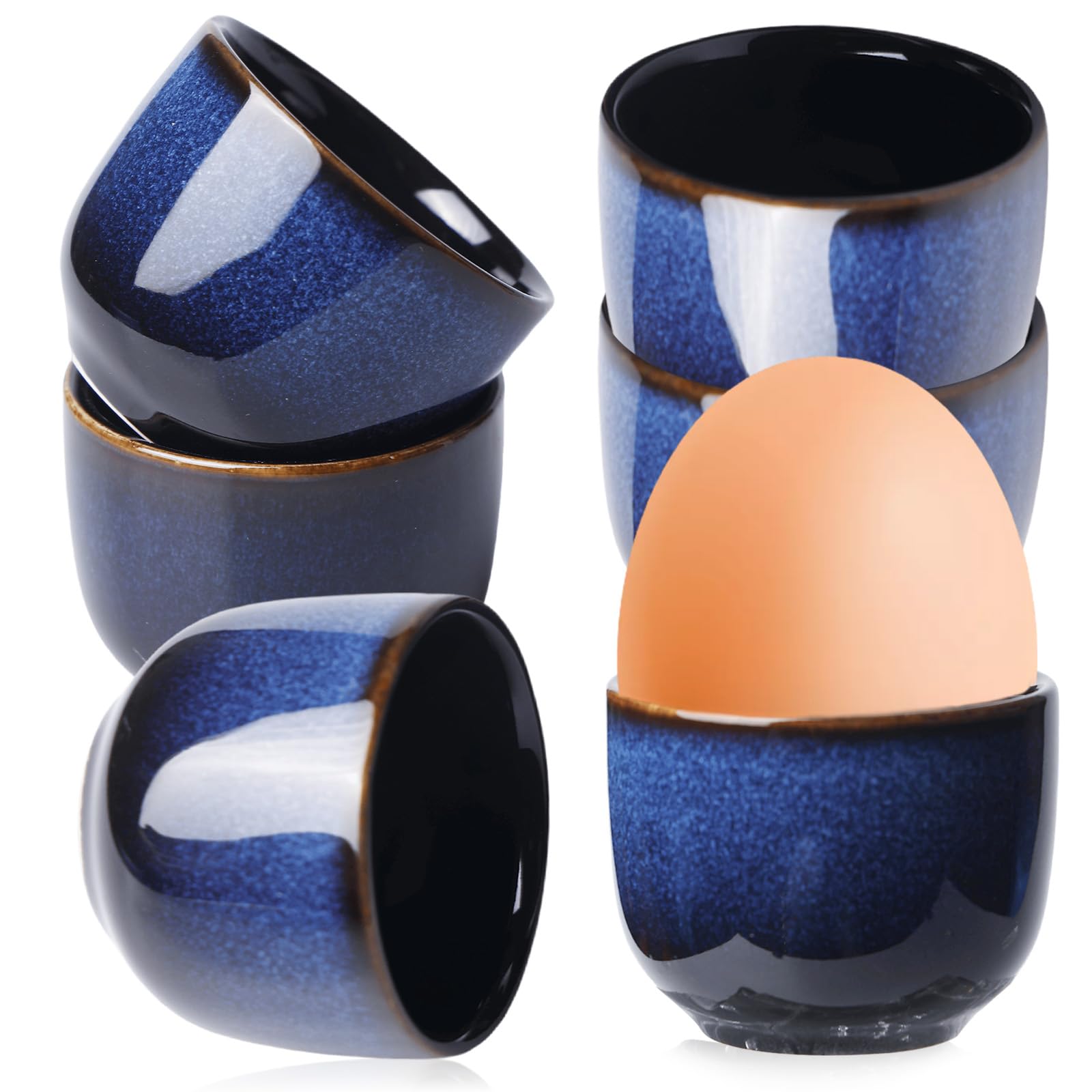 GOMETY Egg Cup Porcelain, Egg Cup Camping, Egg Holder Tableware, Kitchen Cutlery, Pretty Egg Cup Set, Dishwasher Safe, Egg Cup for Any Breakfast Table, Hard and Soft Boiled Eggs (6)