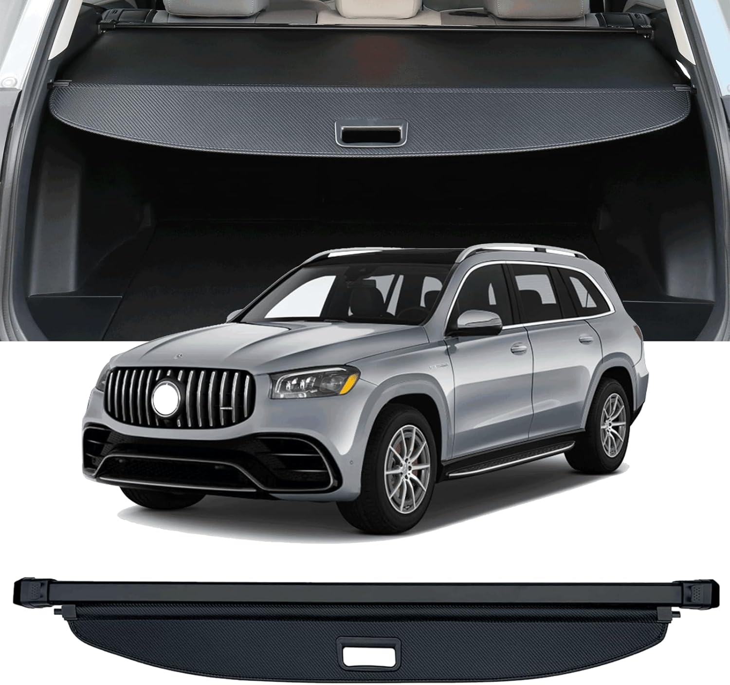 Retractable Cargo Cover Compatible with 2021-2025 Mercedes Benz GLS-Class SUV AMG GLS 63 450 Trunk Cover Rear Trunk Security Cover Shielding Shade GLS Cargo Cover 2021 2022 2023 2024 2025