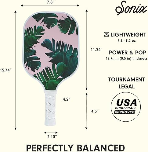 Miniatura 4 de Sonix Aprobado por USAPA Juego de 2 palas de pickleball Juego de pickleball de superficie de fibra de vidrio con 2 raquetas, 4 bolas y bolsa