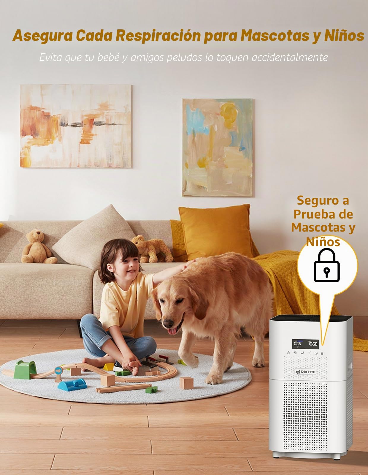 DAYETTE Purificadores de aire para el hogar, habitación grande de hasta 3000 pies cuadrados, actualización CADR a 500 m³/h H14 Ture Hepa, purificador de aire con monitor de calidad del aire, modo de