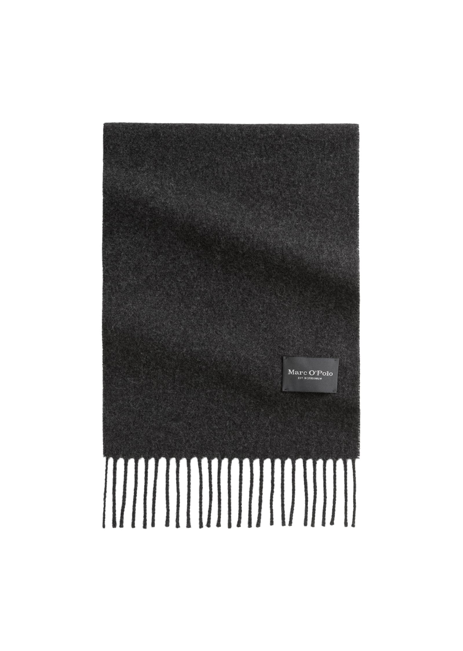 Marc O'polo Men's 989 Marc Oߴpolo Virgin Wool Scarf With Fringing, Grey (Dark Grey Melange), One Size