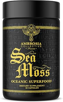 Ambrosia Organic Irish Sea Moss Capsules | Organic Sea Moss 500mg | Rich in Iodine, Potassium & Vitamins | Thyroid, Digestion & Immune Support | 120 Veggie Capsules 60 Day Supply