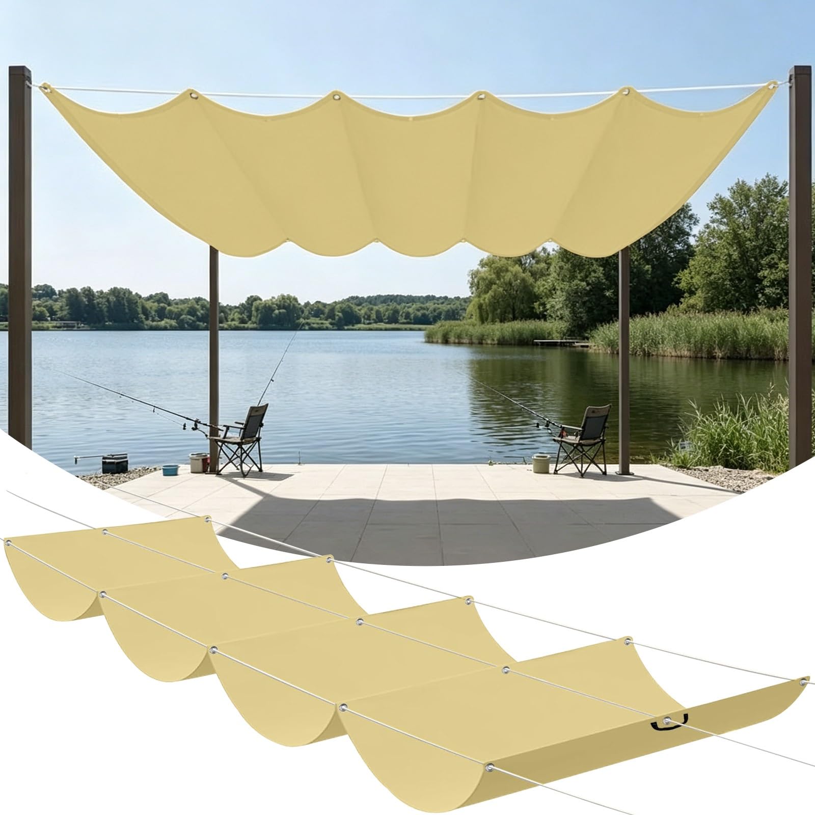 Einziehbare Welle Sonnensegel 140 x 200 cm Wasserdicht Segeltuch Sonnenschutz Windschutz PES mit 95% Uv-Schutz wasserdichte-Sonnensegel für Garten Terrasse Balkon, Sandgelb