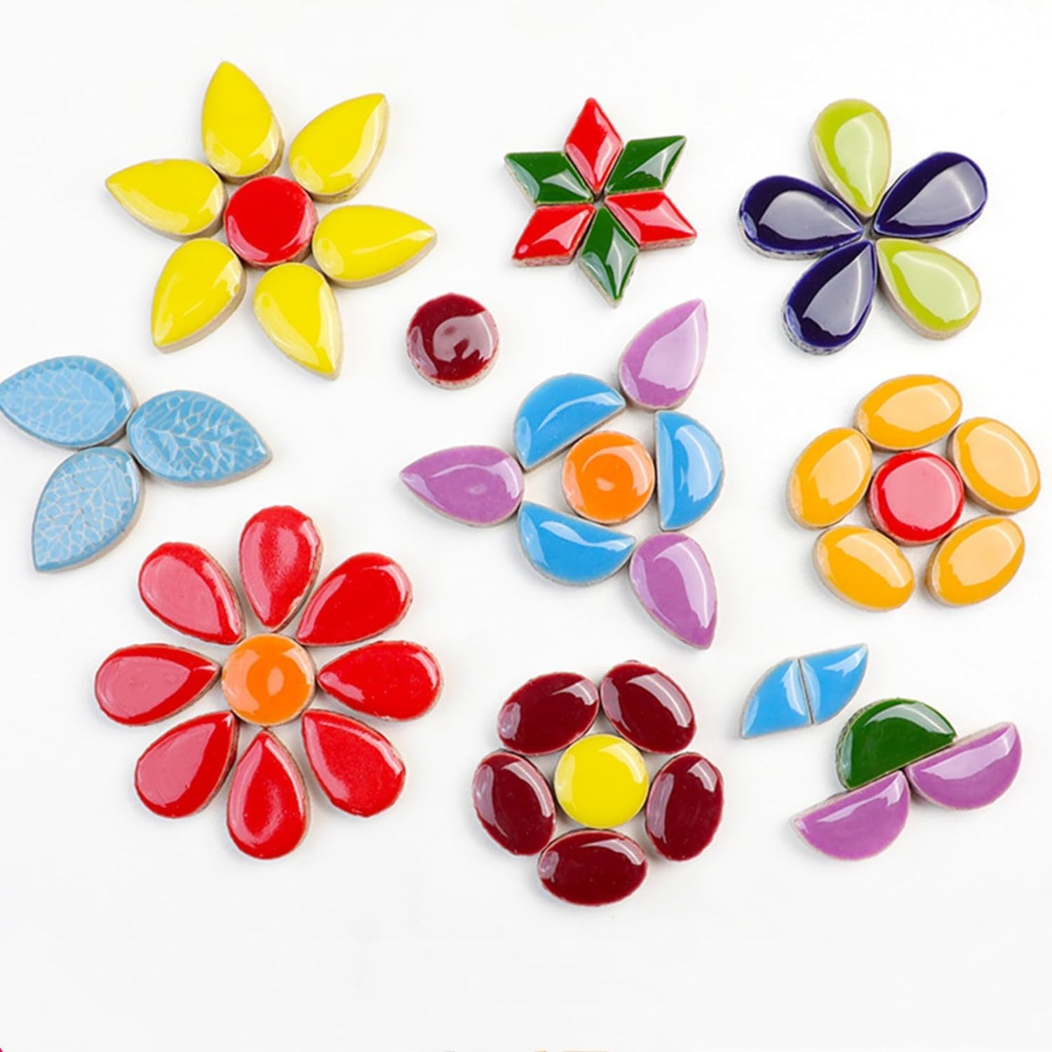 EDFLIFE Glazed Ceramic Mosaic Tiles – Mixed Color Flower Shapes For Crafts, Art Projects (1.1lb) - View #4