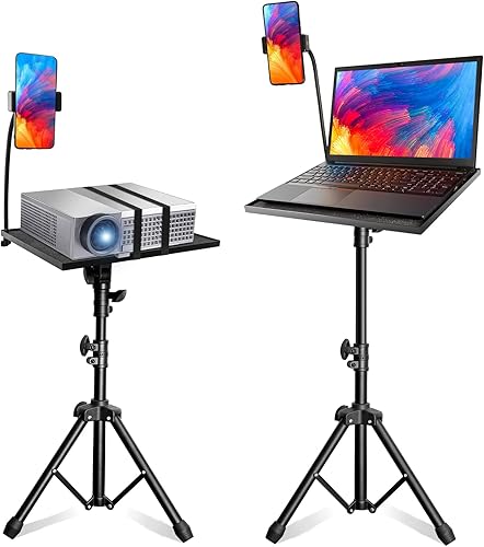 ALINBIN Soporte para proyector con altura de ajuste de 25.5 a 35.5 pulgadas, soporte para laptop con soporte para teléfono, soportes para proyector