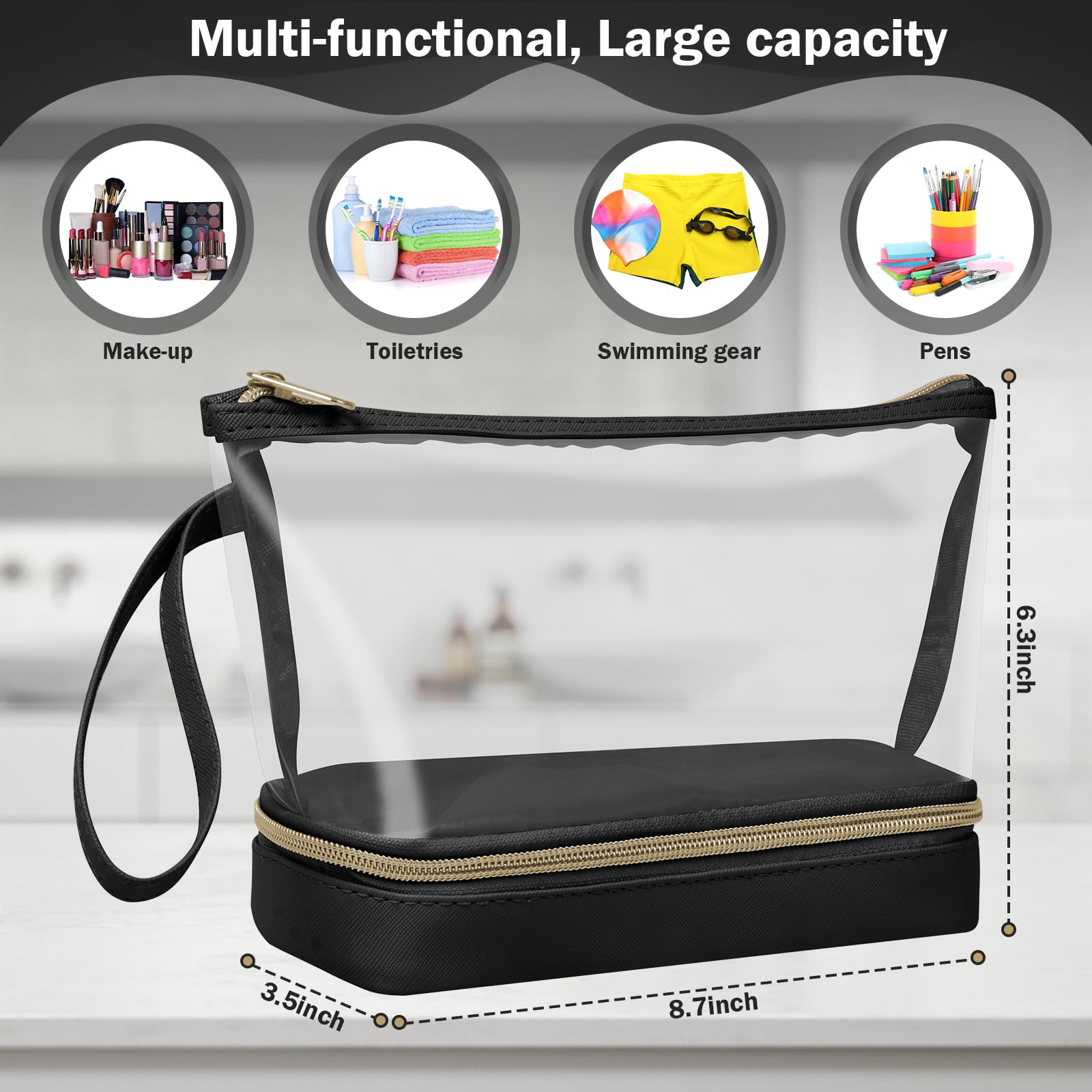 Clear Makeup Bag, Small Makeup Bag with Compartments for Brushes TSA Approved Waterproof Travel Toiletry Bag - Image 4