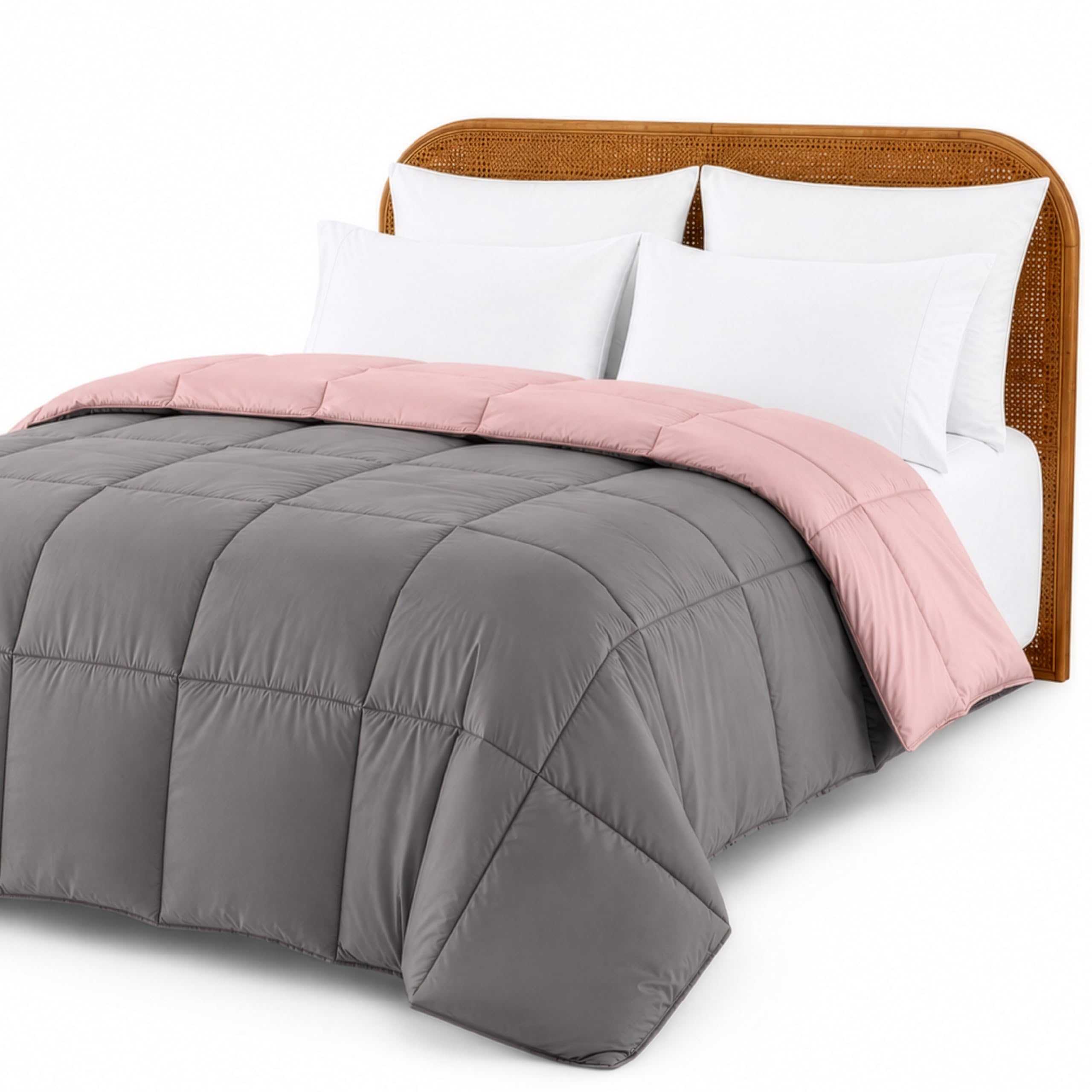 Modern Threads Comforter Duvet Insert, Reversible Quilted Down Alternative Comforter with Corner Tabs, All Season Bedding, Queen, Charcoal Gray/Blush