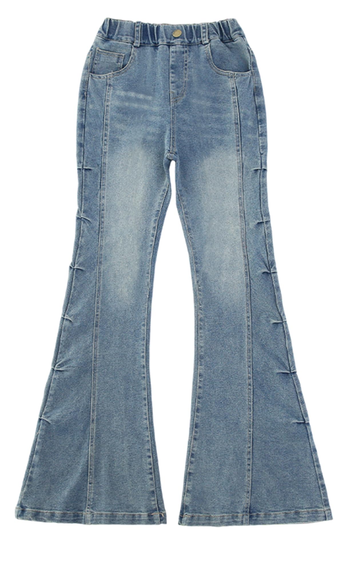 Maeau Jeans svasati per ragazze, pantaloni in denim alla moda, stile retrò, elasticizzati, svasati, per il tempo libero, con elastico in vita e tasche, misto cotone, comfort, taglia 120-170/5-13 anni