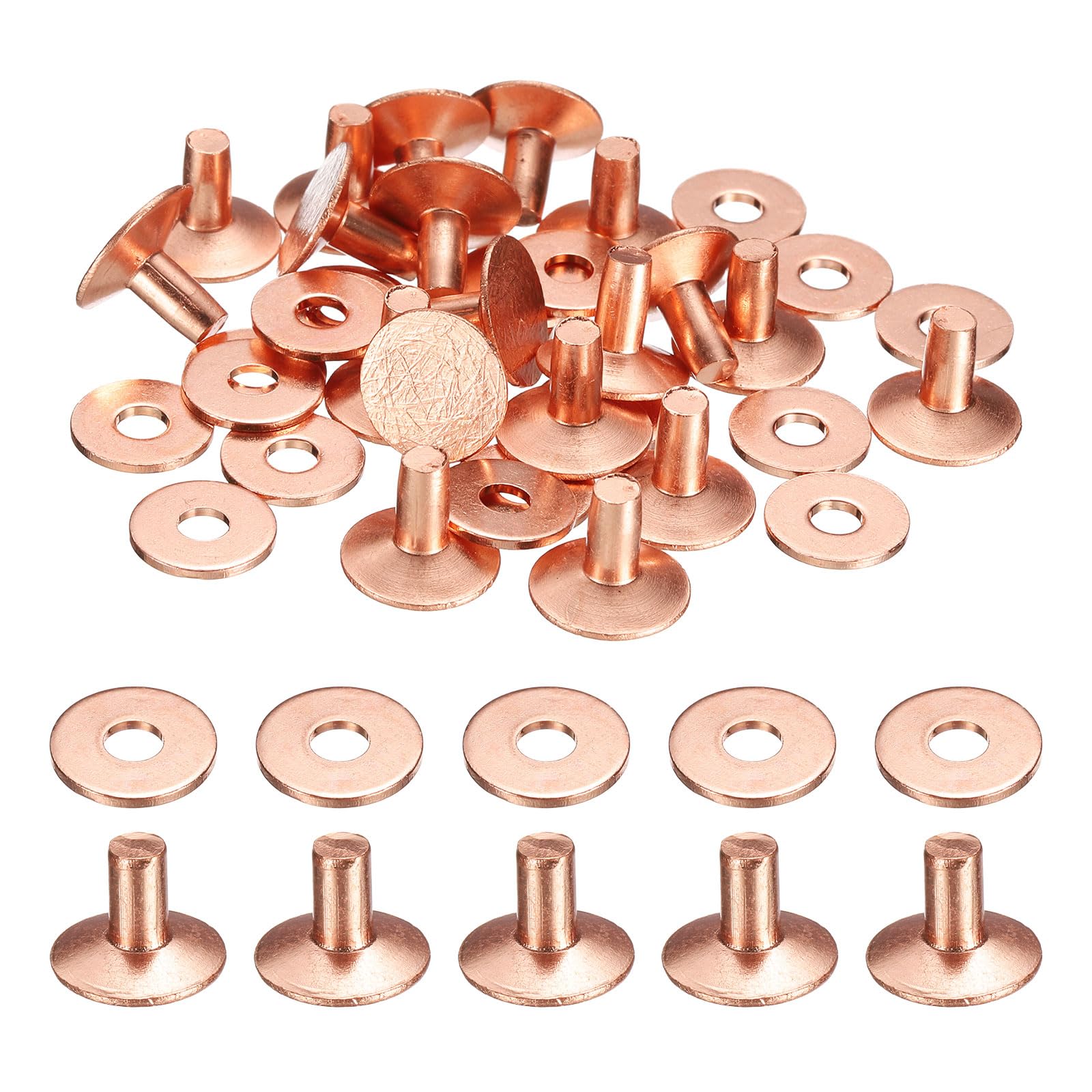 sourcing map 20Set Copper Rivets and Burrs Washers 12x4x7mm Dimpled Finish Copper Solid Leather Rivet Fastener Studs Posts for Leather DIY Craft Belts Wallets Collars, Rose Red Red