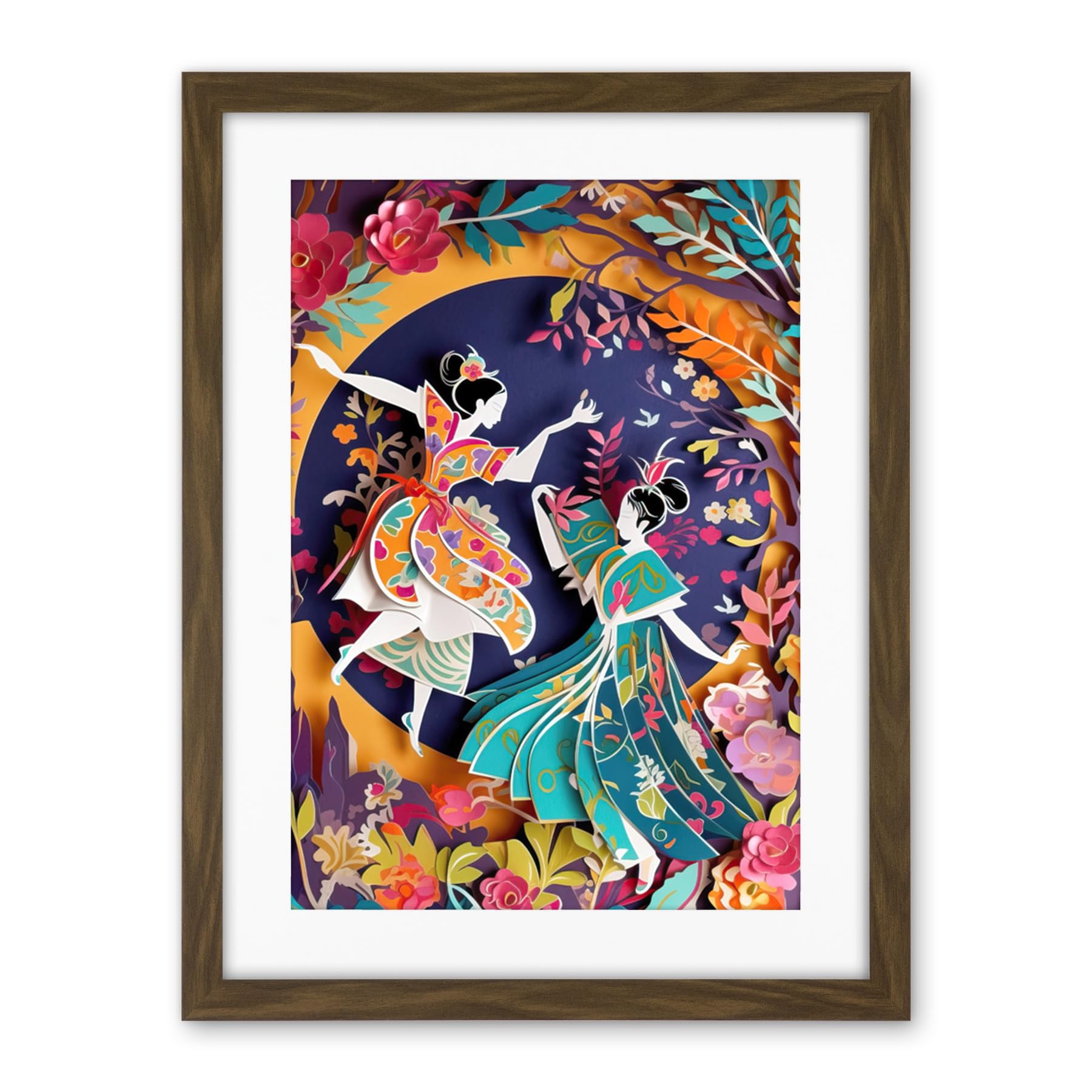 Artery8 Dancing in a Forest Paper Kirigami Art Nouveau Artwork Framed Wall Art Print 18X24 Inch