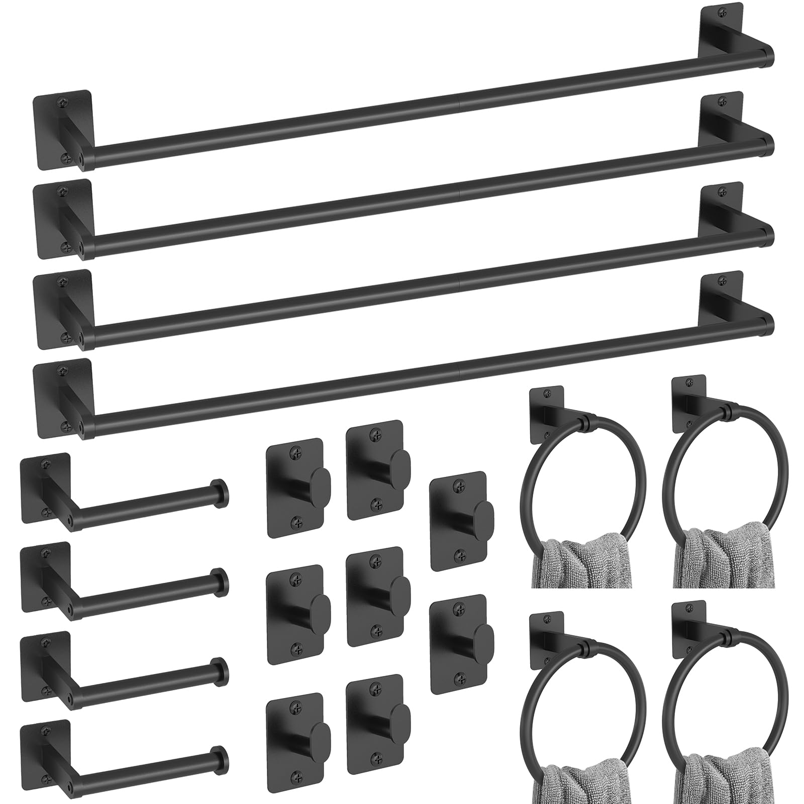 KLJKPA 20-Piece Bathroom Accessories Set with 24 inch Towel Bar in Matte Black