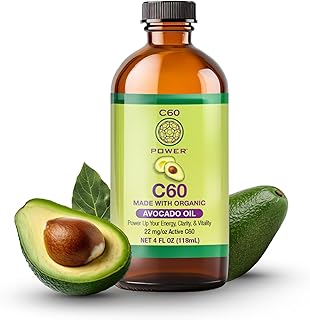 C60 Power C60 in Organic Avocado Oil - Natural Wellness Support for Men & Women, 99.99% Pure Carbon Fullerenes, Promotes Energy, Mental Clarity, & Stamina - 4 fl oz Bottle