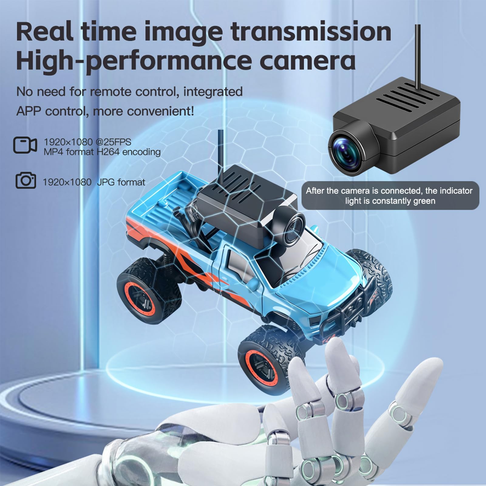 Dilwe Coche RC con Cámara 2,4G, Vehículo Todoterreno con Control Remoto con Cámara HD, Luces LED Giroscópicas Controladas por Aplicación para Conducción Inmersiva (Blue) — view 5