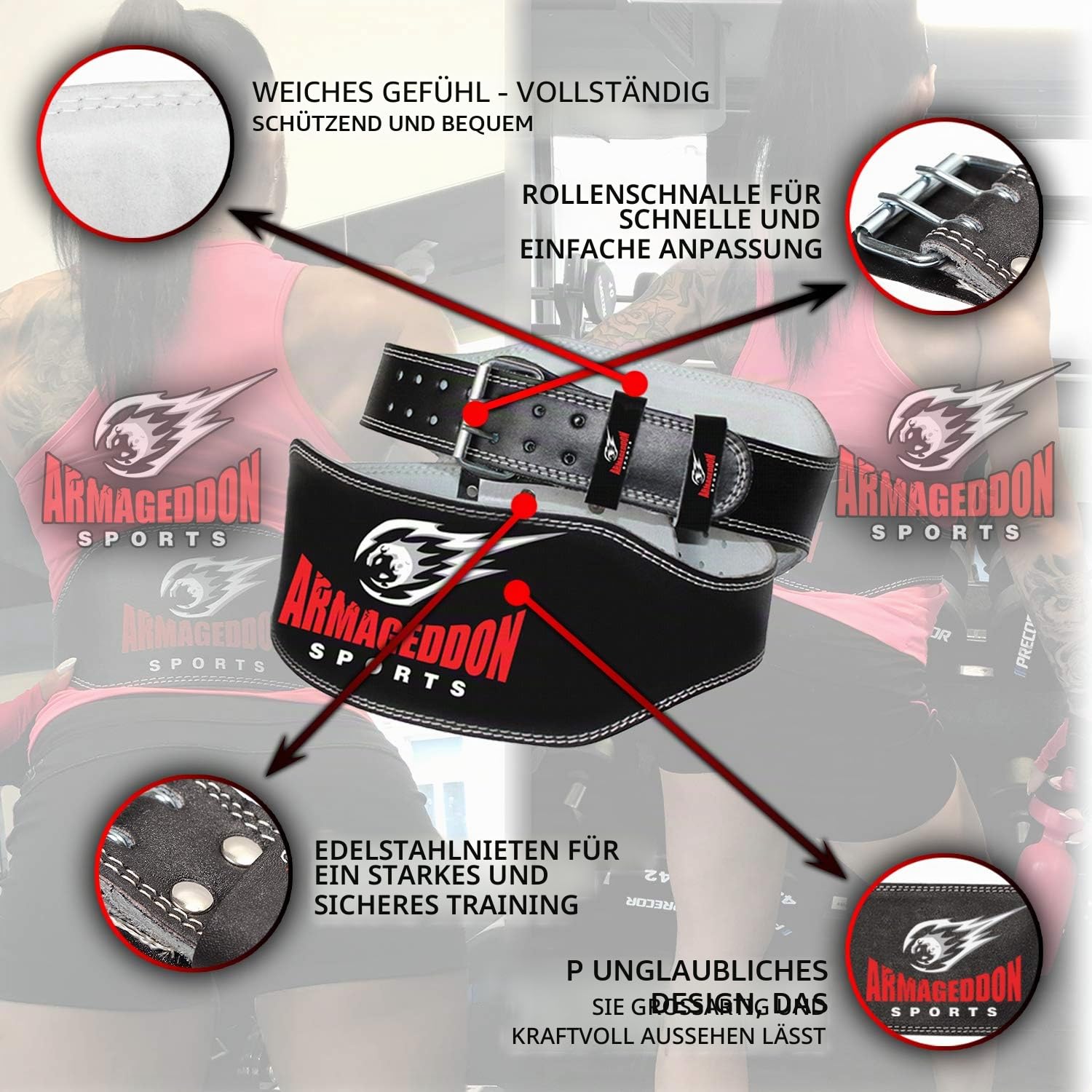 ARMAGEDDON 15cm Leder Gewichthebergürtel für Sportler & Fitnessbegeisterte | Verstellbaren mit 8 Löchern Gym Gürtel für Deadlifts, Kniebeugen, Powerlifting, Bodybuilding, CrossFit & Krafttraining
