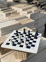 Vista 3 de Juego de ajedrez de mármol de 15 pulgadas con 32 piezas, empaquetado en caja de regalo de terciopelo azul (blanco negro)