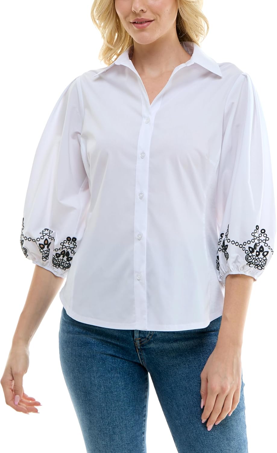 Zac & Rachel Womens Button Up Shirt with 3/4 Blouson Sleeve