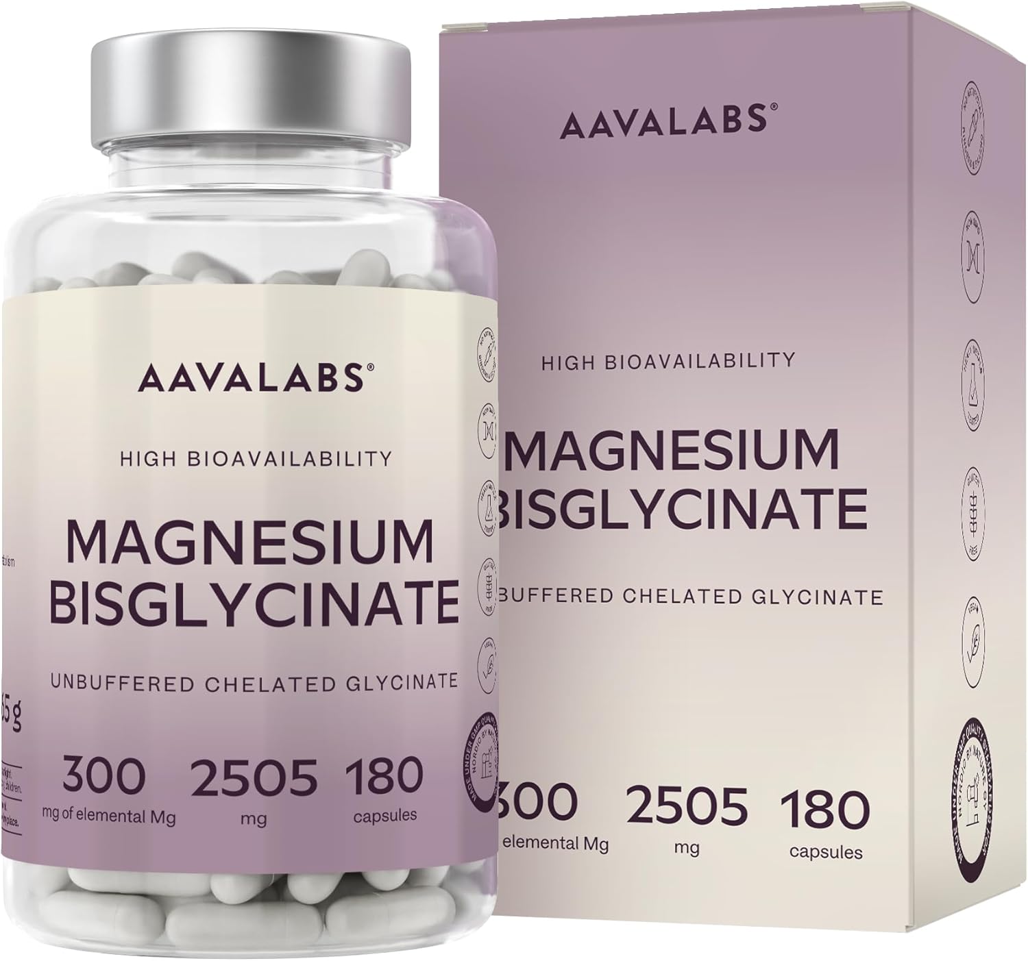 Chelated Magnesium Bisglycinate 2505mg per Daily Dose (Elemental 300 mg) – Unbuffered High Strength Magnesium Supplements for Women and Men –180 Capsules – Vegan