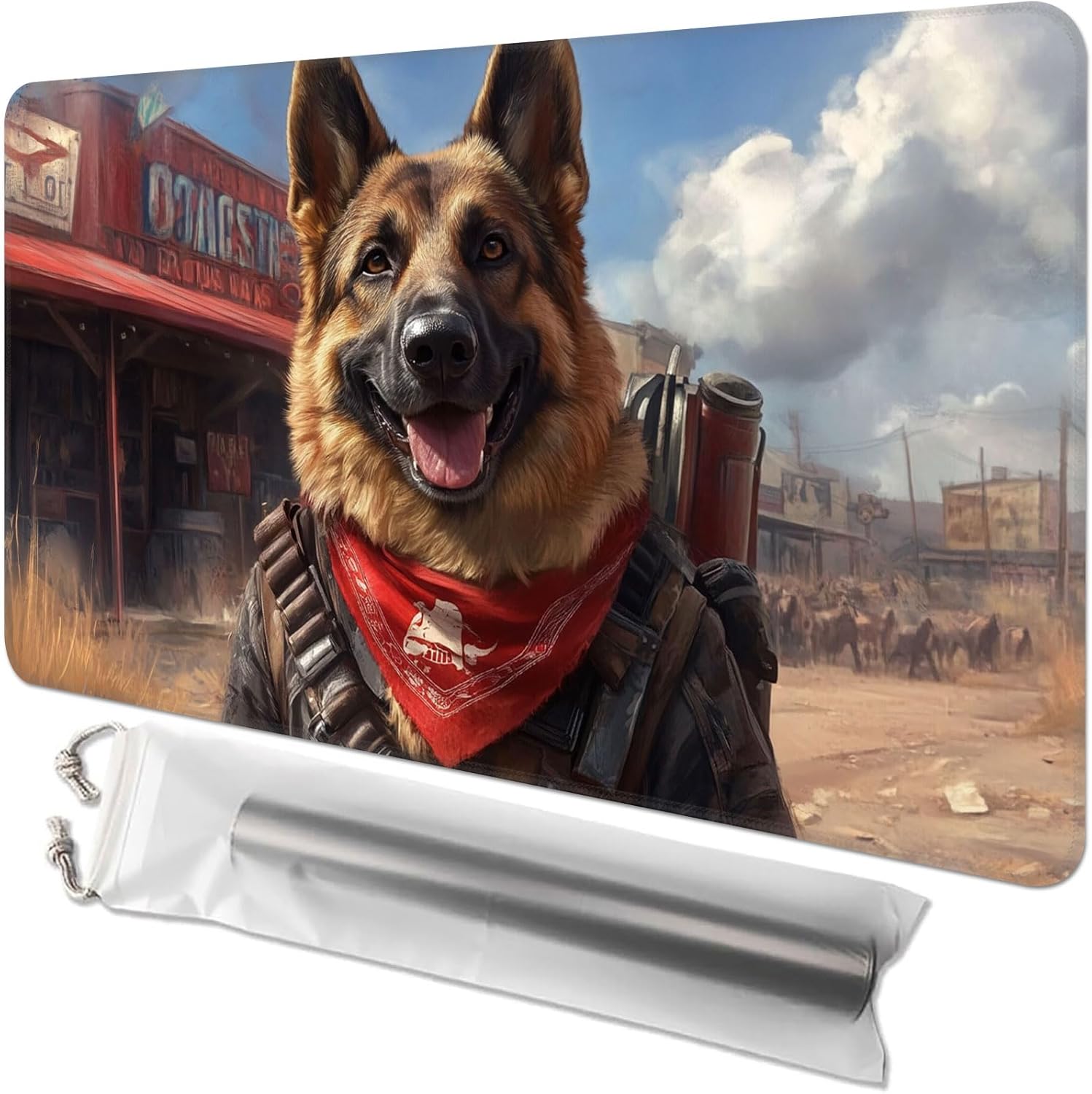 Card Game Playmat for MTG & TCG, 24x14 inch Non-Slip Magic Playmat, Durable Rubber Surface, Ideal for Card Games & Board Games, Portable with Storage Bag, Dogmeat, Ever Loyal