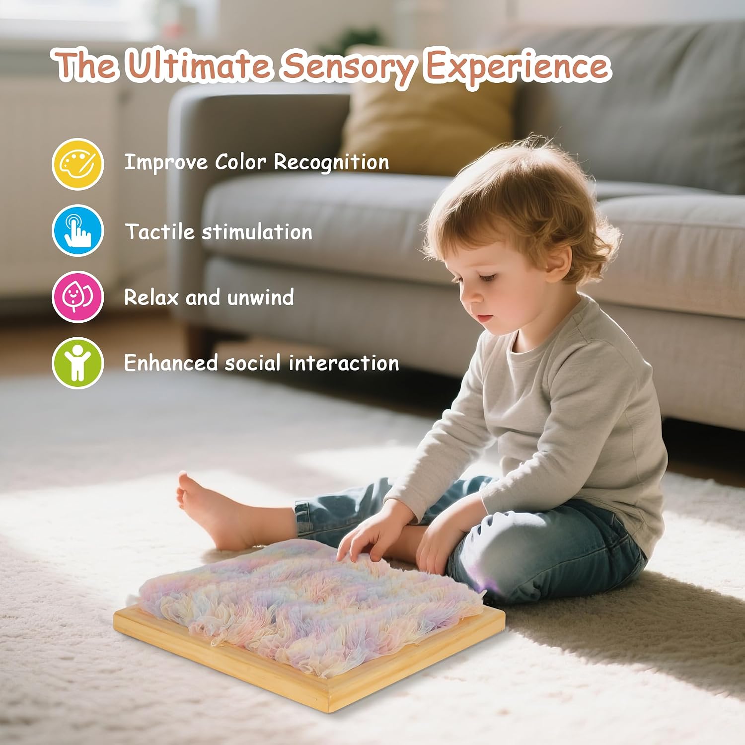 4-Piece Wooden Frame Sensory Touch Panel Set|Tactile Interactive Material Panels with Assorted Textures | Wall-Mounted Sensory Boards for Tactile Exploration & Focus Development