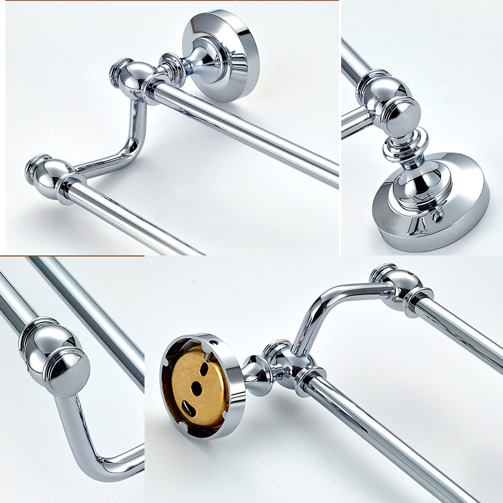 Rieles de Toallas montadas en la Pared - 40 cm 50 cm 60 cm 70 cm 80 cm Varilla Redonda de la Toalla de la Toalla de Doble Toalla para baño o Cocina, Acabado Pulido de Plata de Cobre Cromo