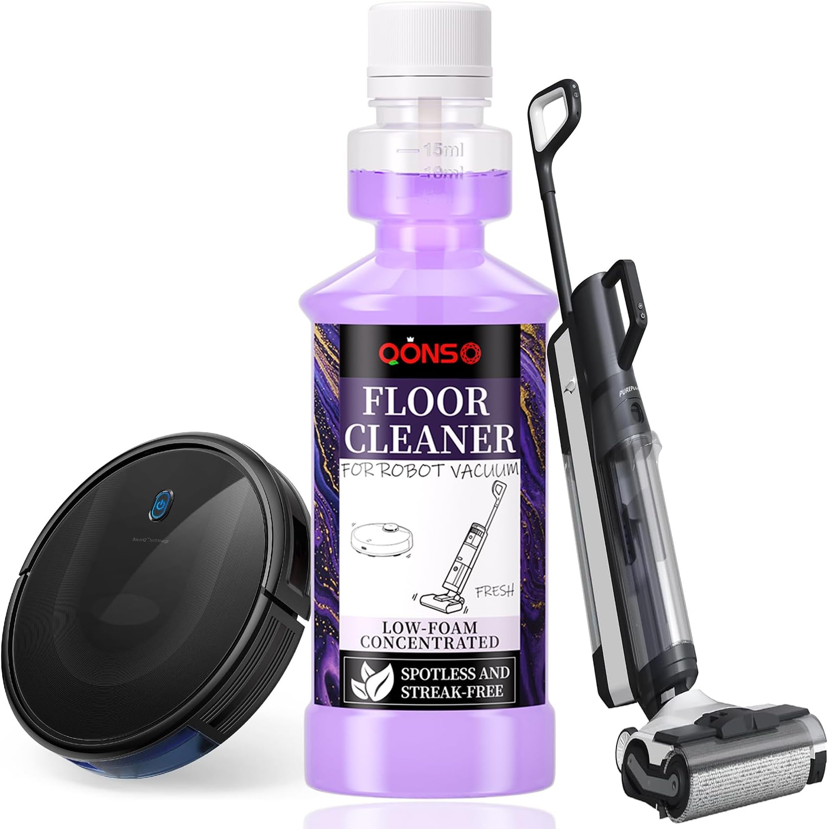 Low Foam Robot Vacuum Floor Cleaning Concentrate Solution Compatible for Roborock Q5 Max, Tineco, iFloor, 8.45 Fl Oz 250ml