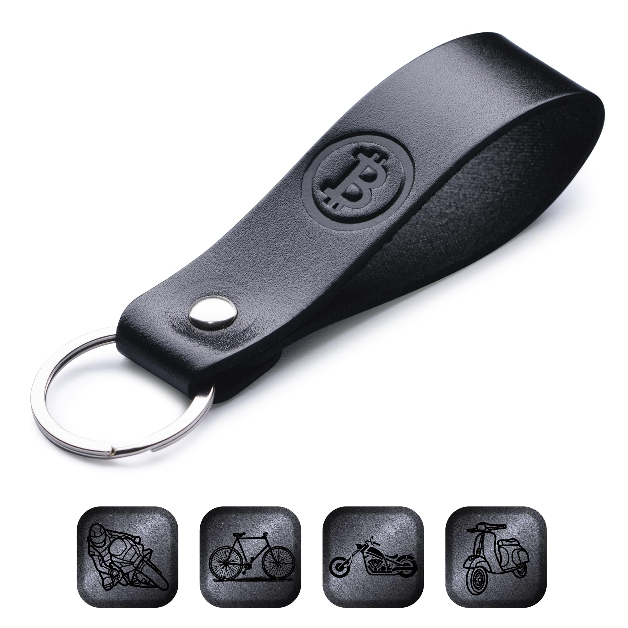 MAGOR Leather Keyring – Sustainable Gift with Hot Embossed Message for Your Loved One, Perfect for Men & Women, Handmade Full-Grain Leather (Bitcoin)