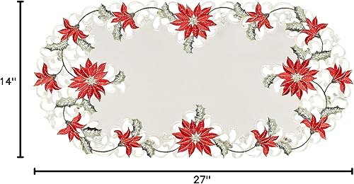 Miniatura 4 de Bufanda bordada de Navidad con diseño de flor de pascua (14 pulgadas de ancho x 27 largo)